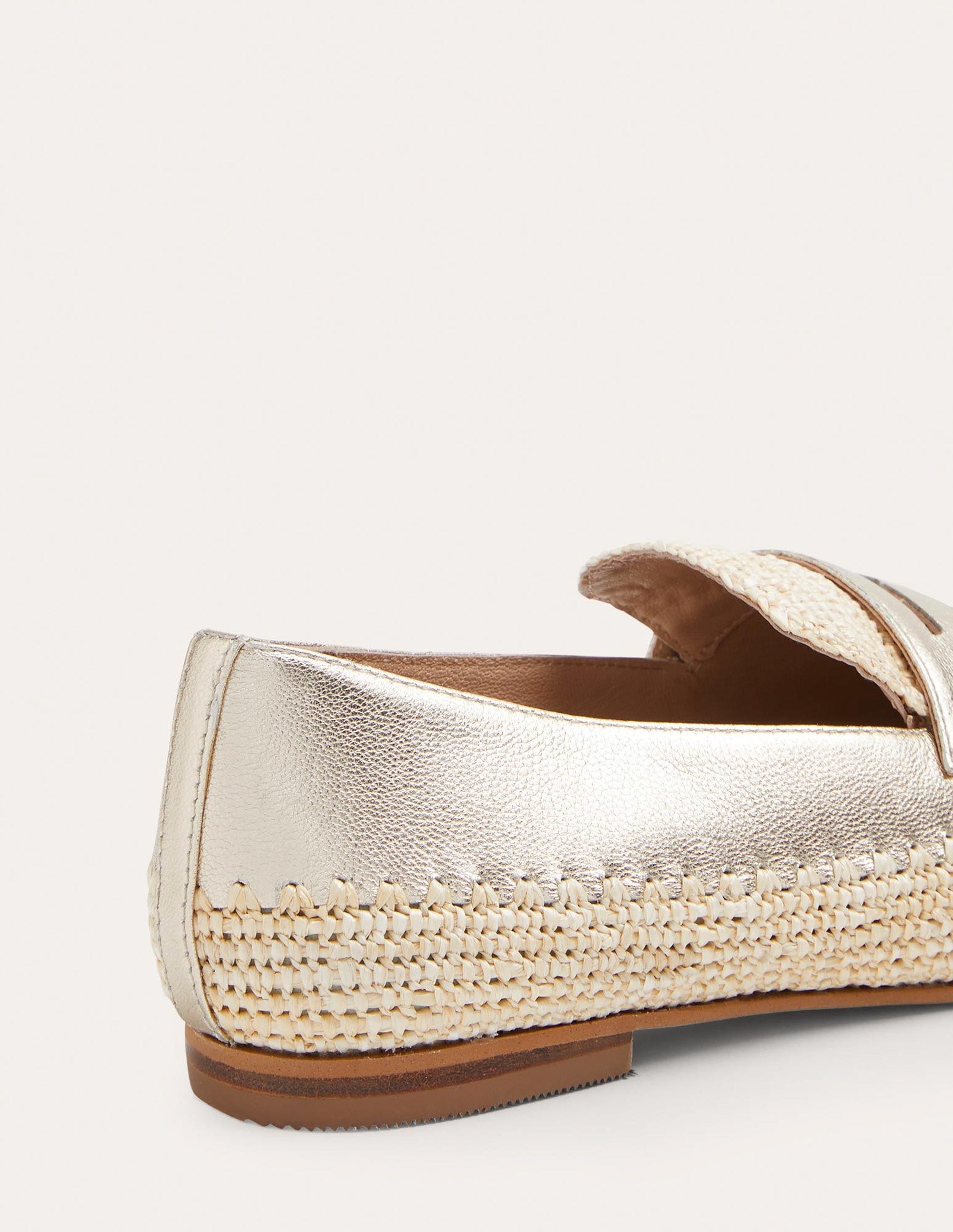 Lydia Raffia Detail Loafers-Pale Gold Metallic - Image 3