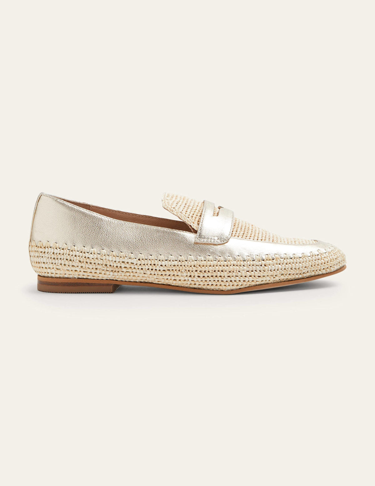 Lydia Raffia Detail Loafers-Pale Gold Metallic-5