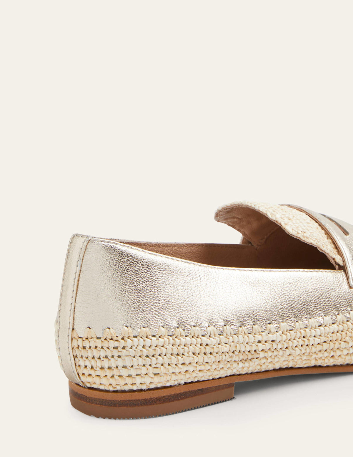 Lydia Raffia Detail Loafers-Pale Gold Metallic-6