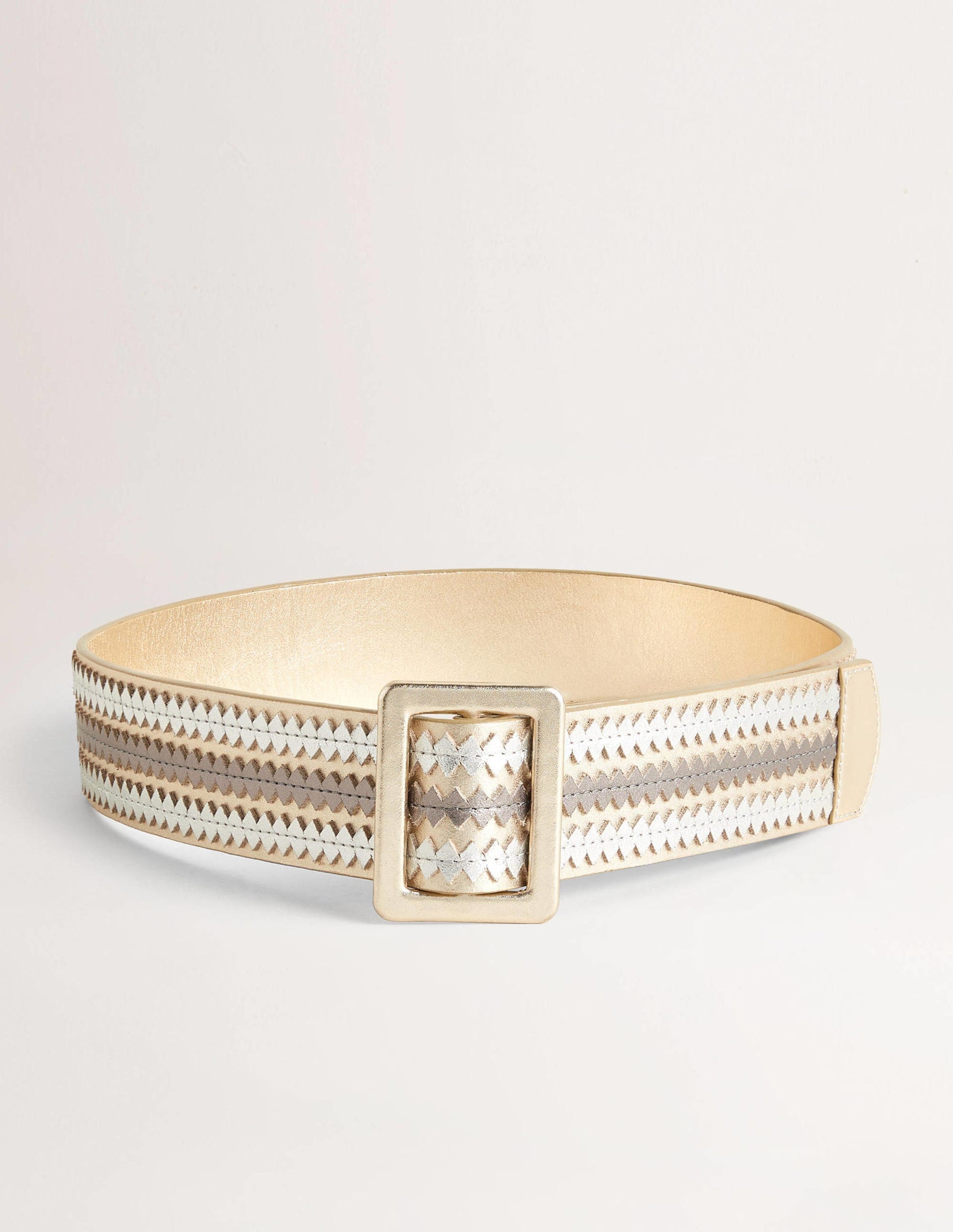 Contrast Stitch Waist Belt-Metallic Gold-1