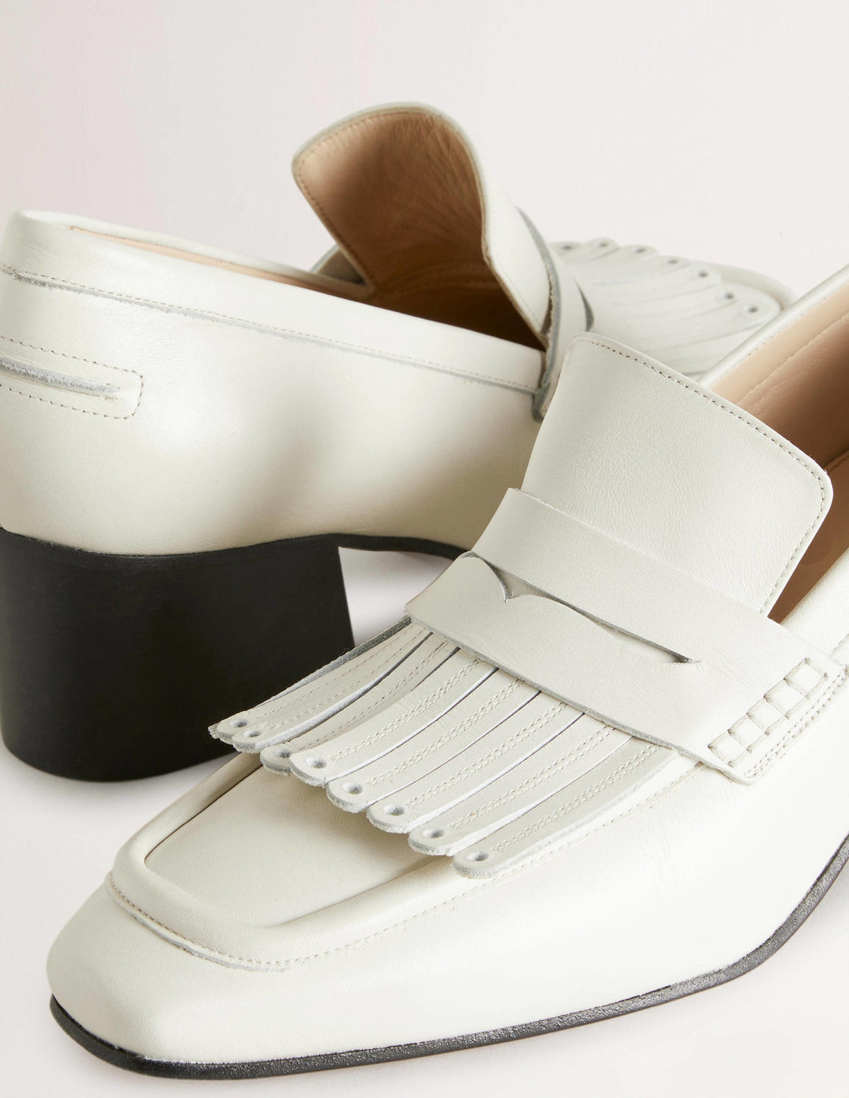 Block Heel Loafers-Off White - Image 3