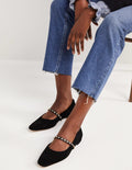Pearl Strap Ballerina Pumps-Black