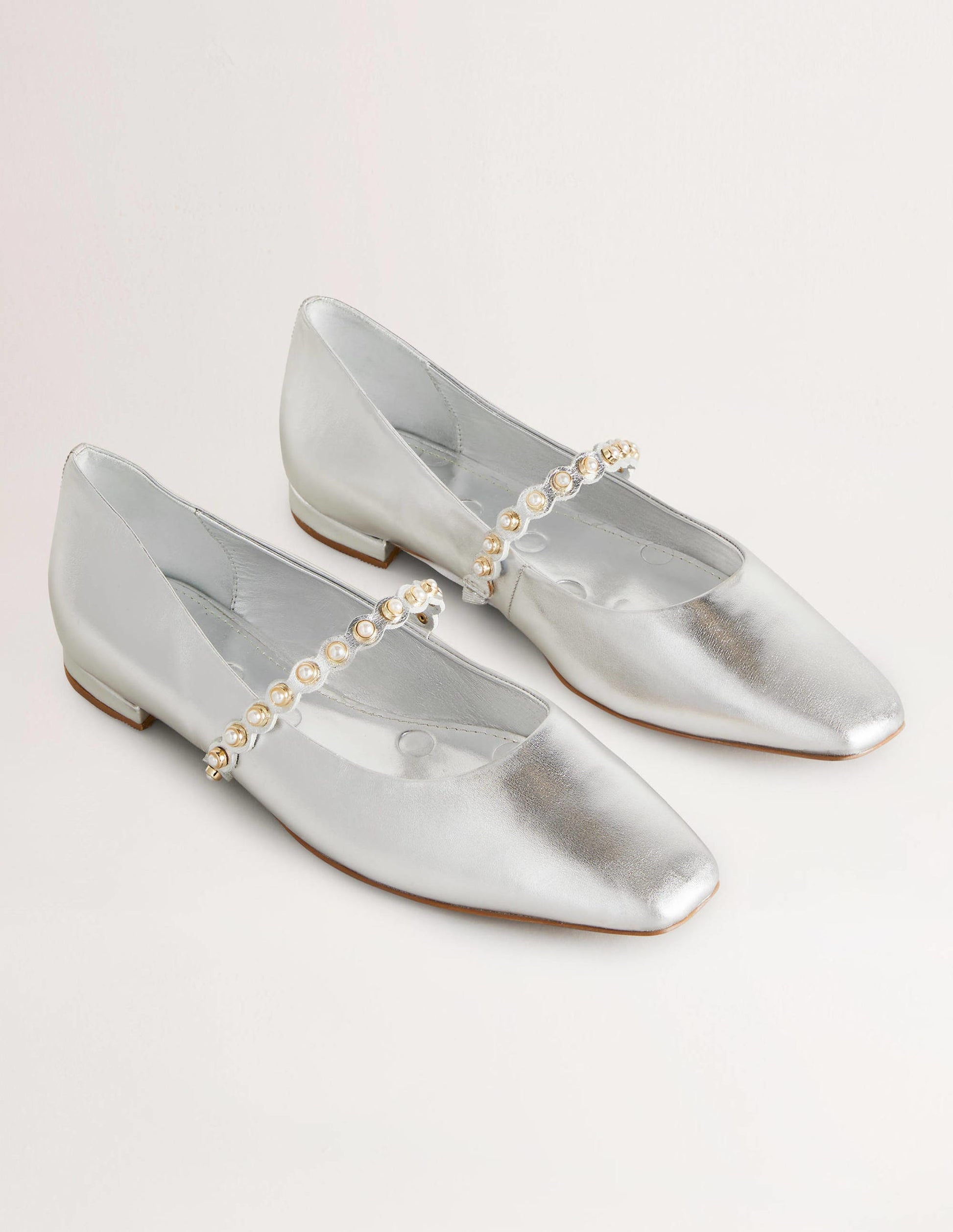 Pearl Strap Ballerina Pumps-Silver Metallic-2
