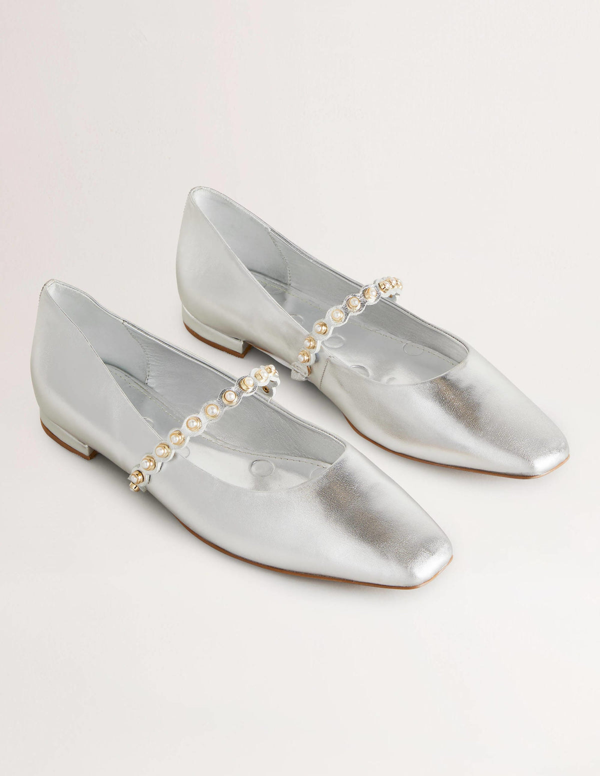 Pearl Strap Ballerina Pumps-Silver Metallic - Image 2