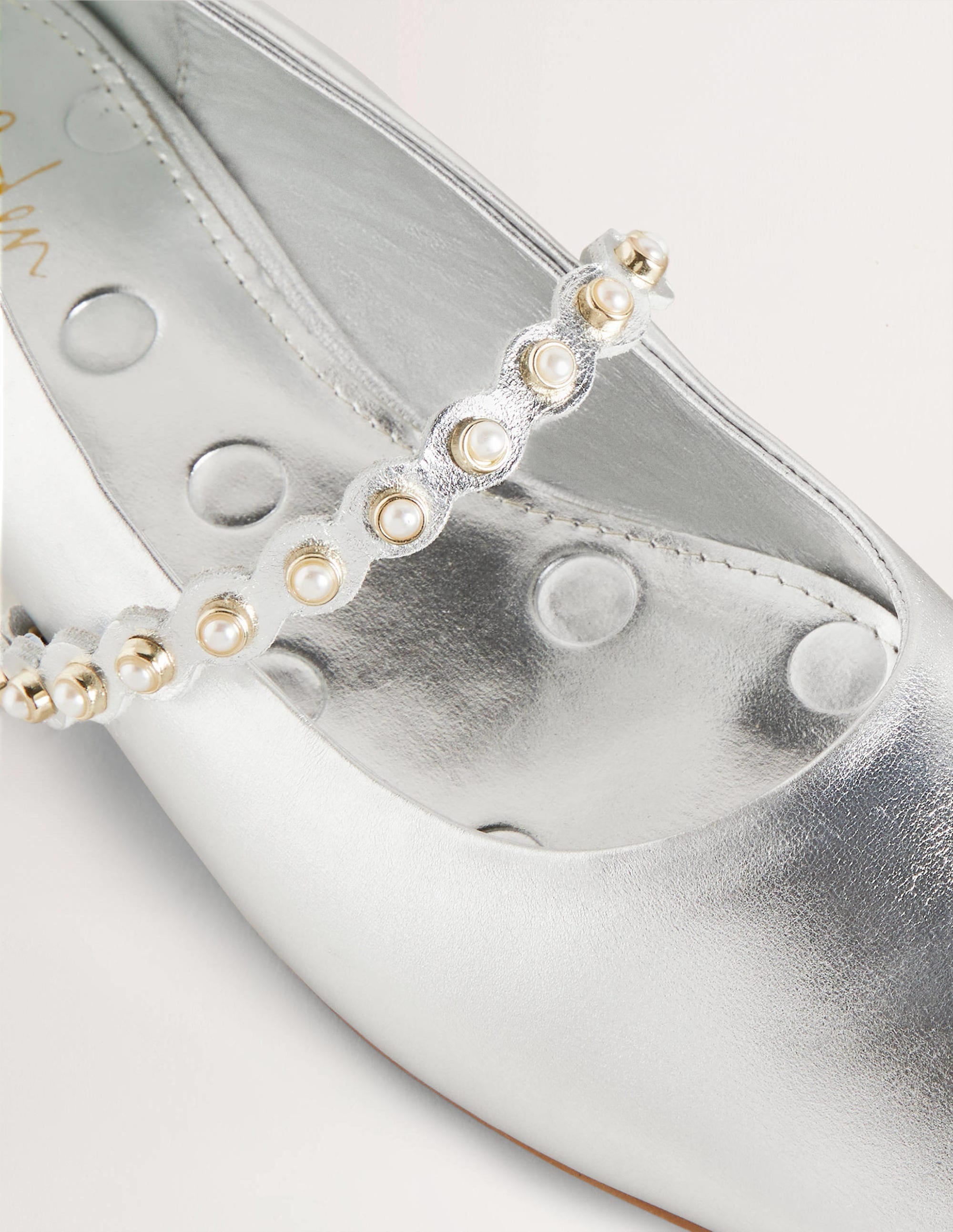 Pearl Strap Ballerina Pumps-Silver Metallic - Image 3