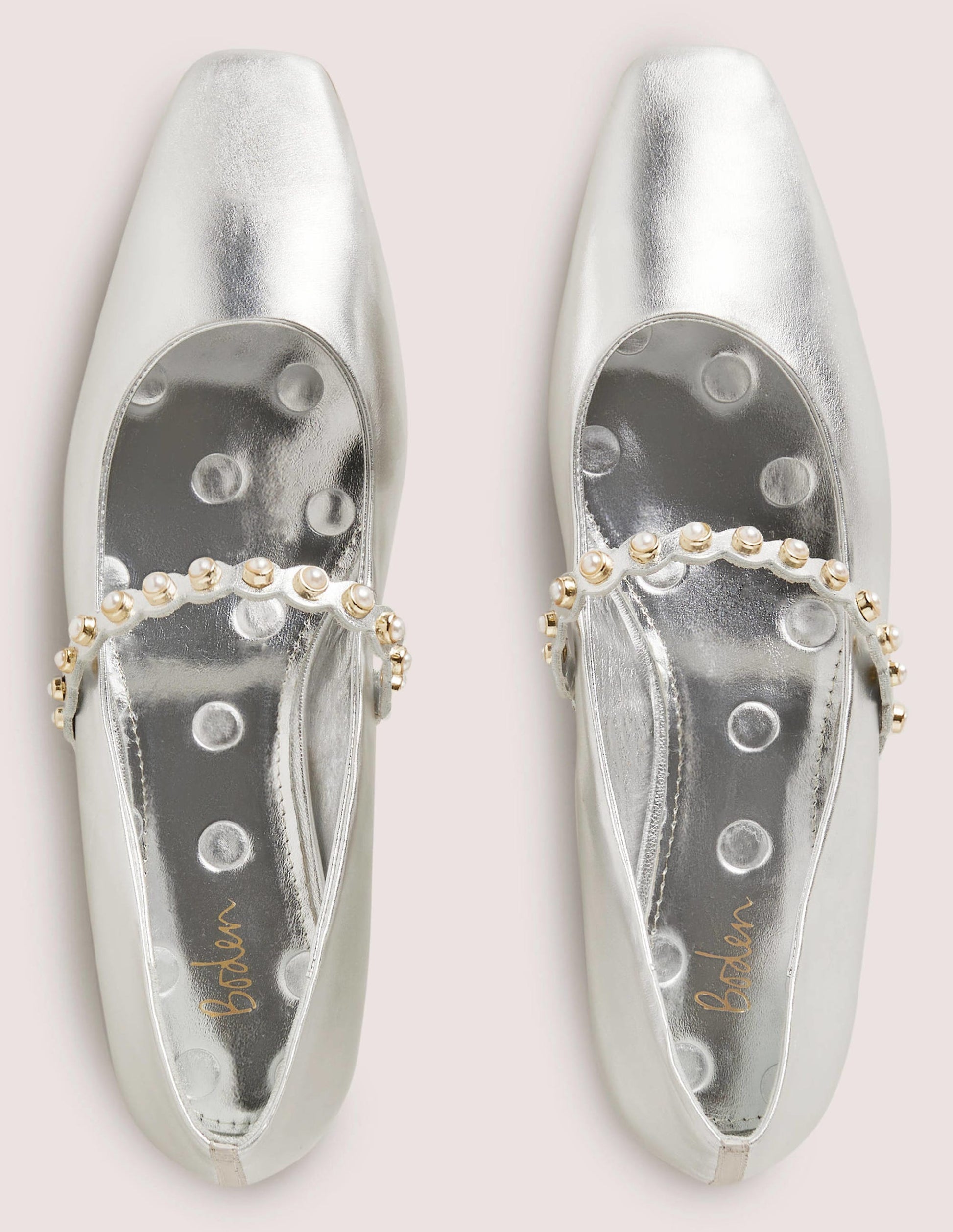 Pearl Strap Ballerina Pumps-Silver Metallic-4