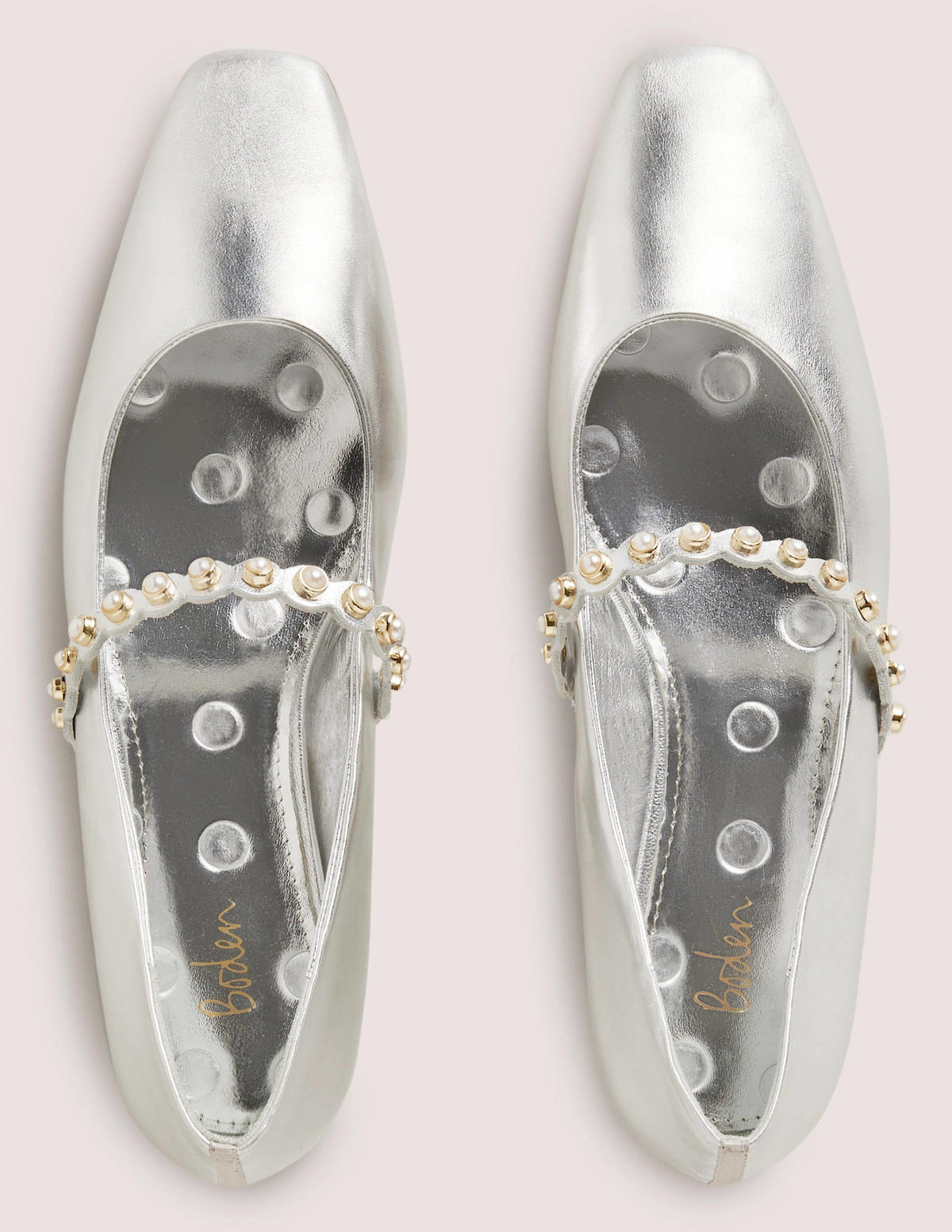 Pearl Strap Ballerina Pumps-Silver Metallic - Image 4