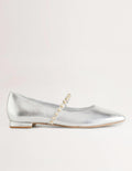 Pearl Strap Ballerina Pumps-Silver Metallic