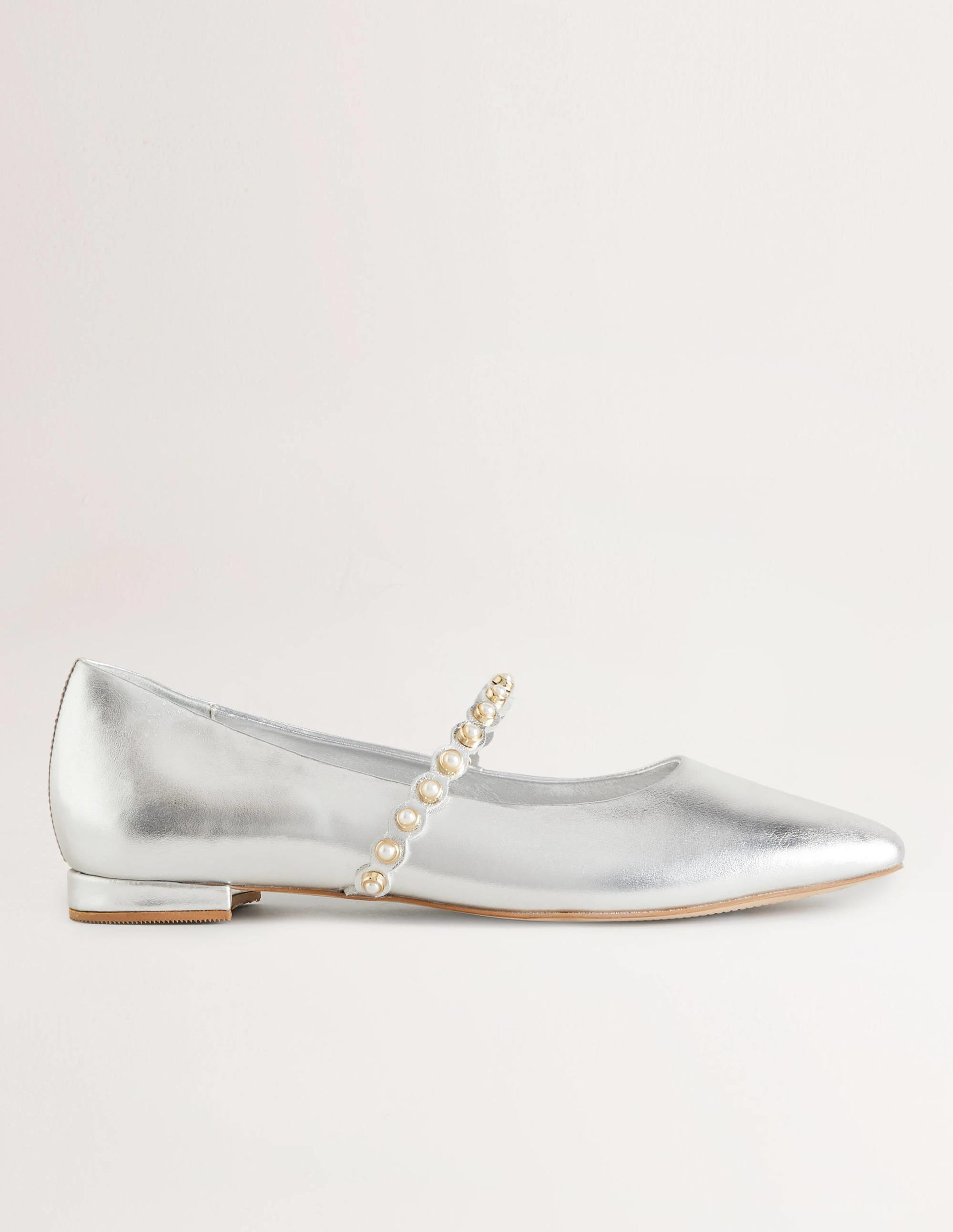 Pearl Strap Ballerina Pumps-Silver Metallic - Image 1