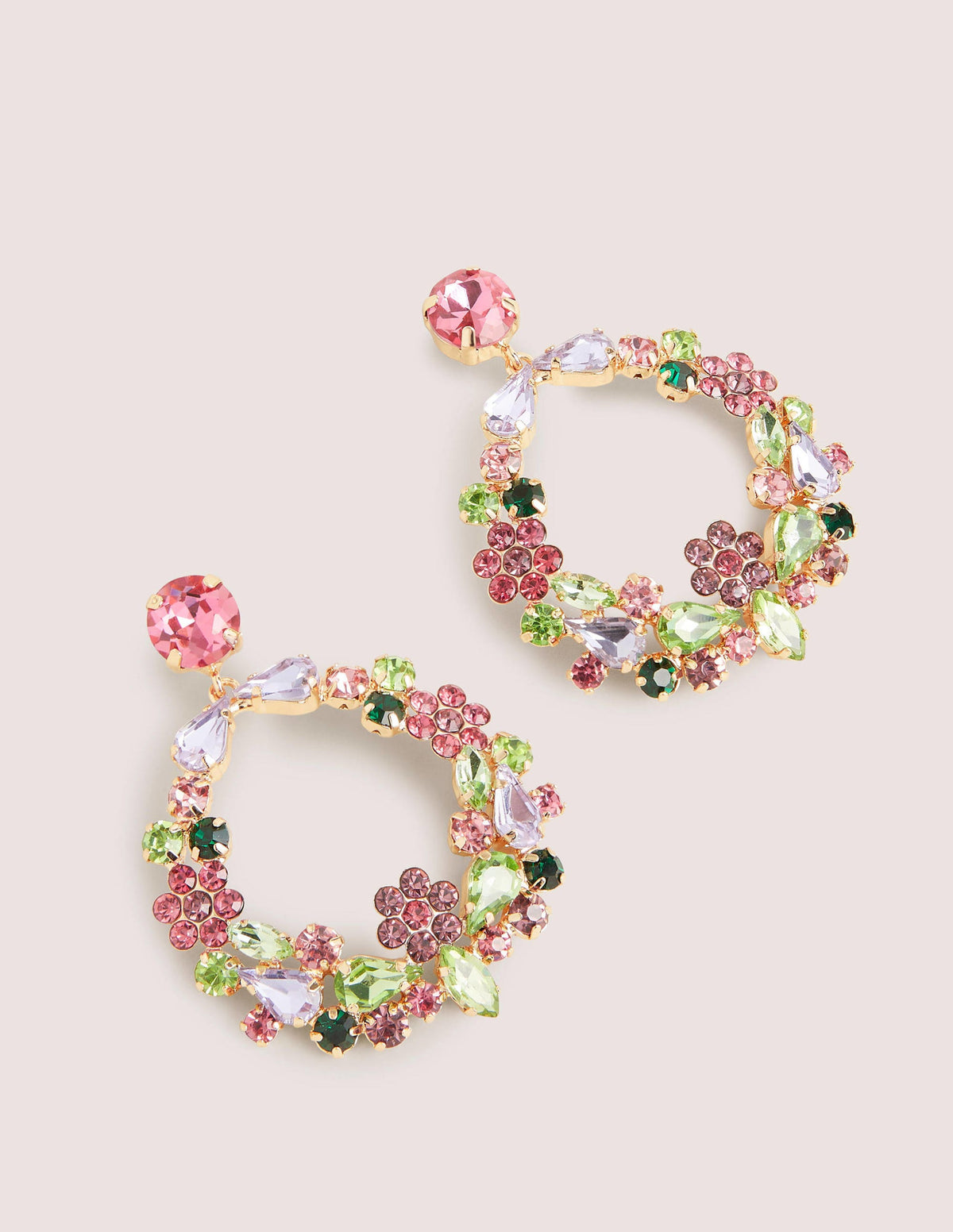 Jewel Cluster Earrings-Pink/Green-2