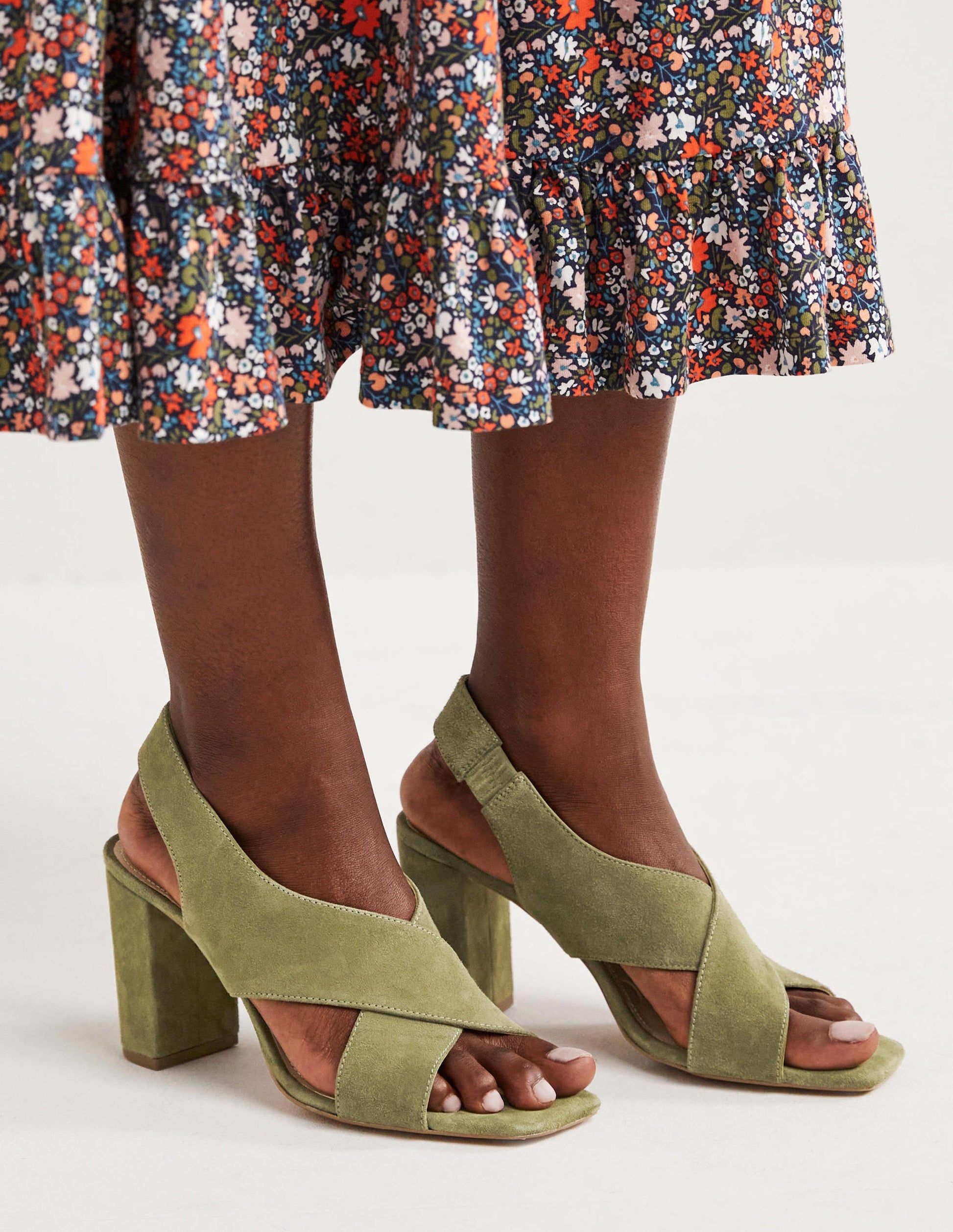 Cross Strap Heeled Sandals-Rainforest Floor-1