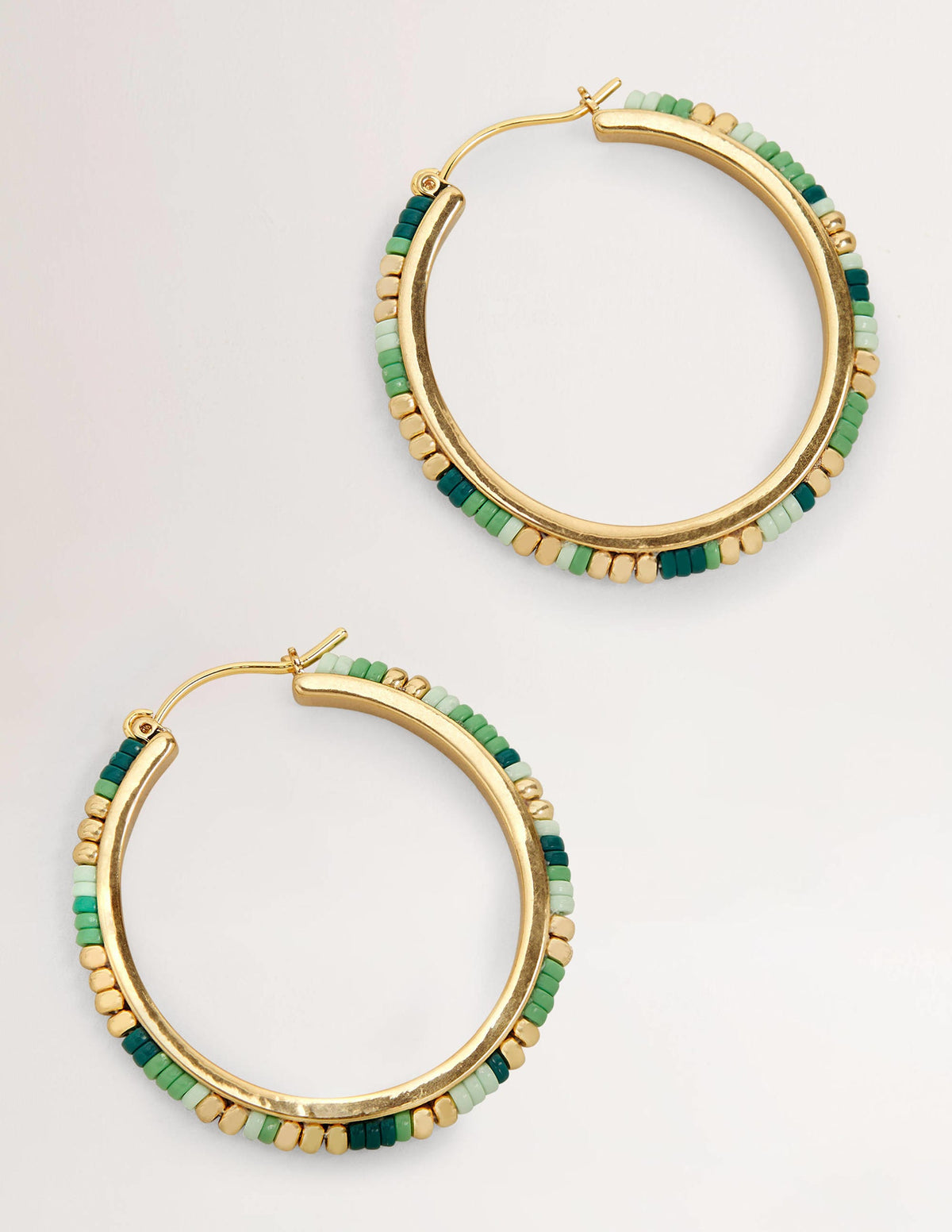 Beaded Hoop Earrings-Green-2