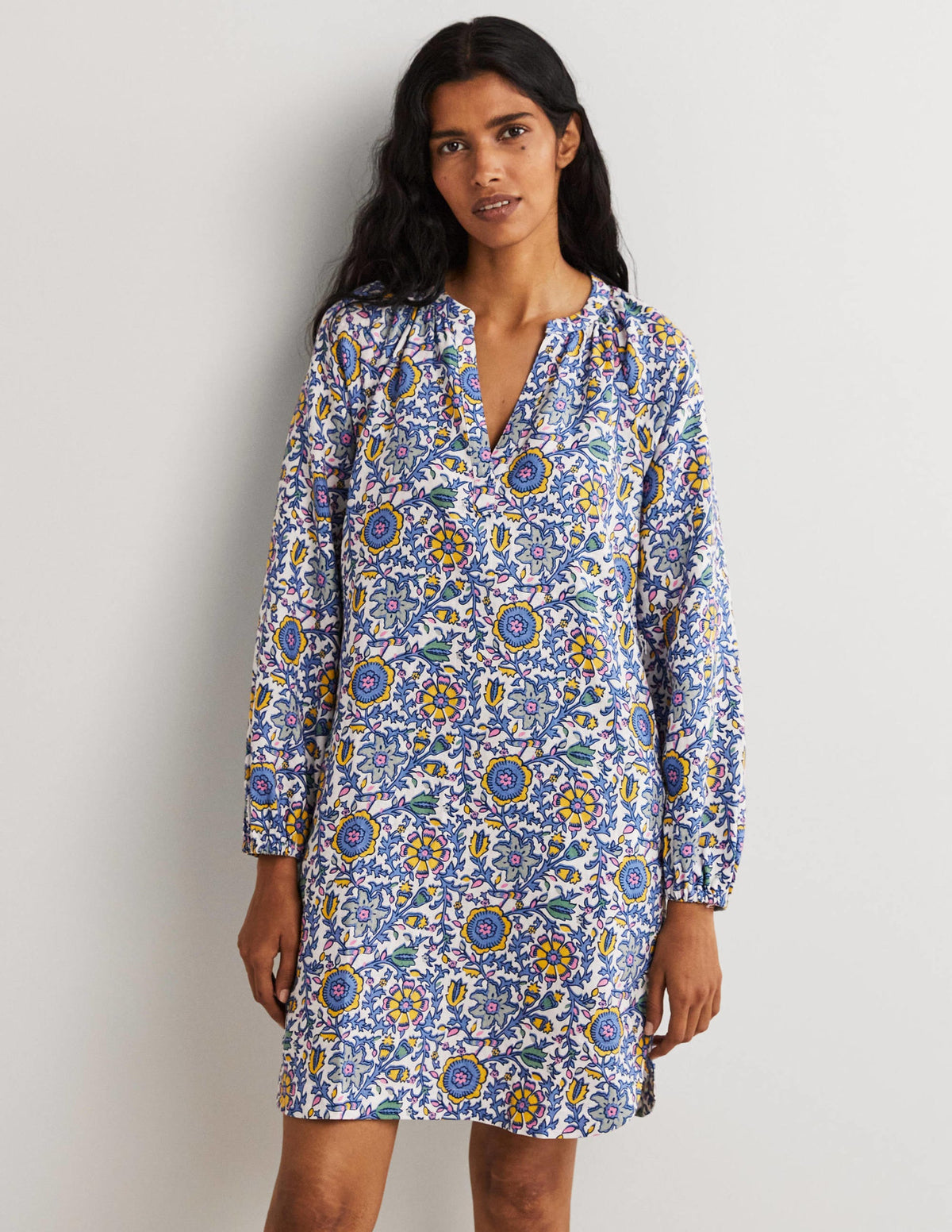 Notch Neck Linen Mini Dress-Riviera Blue, Enchanting Twig-8