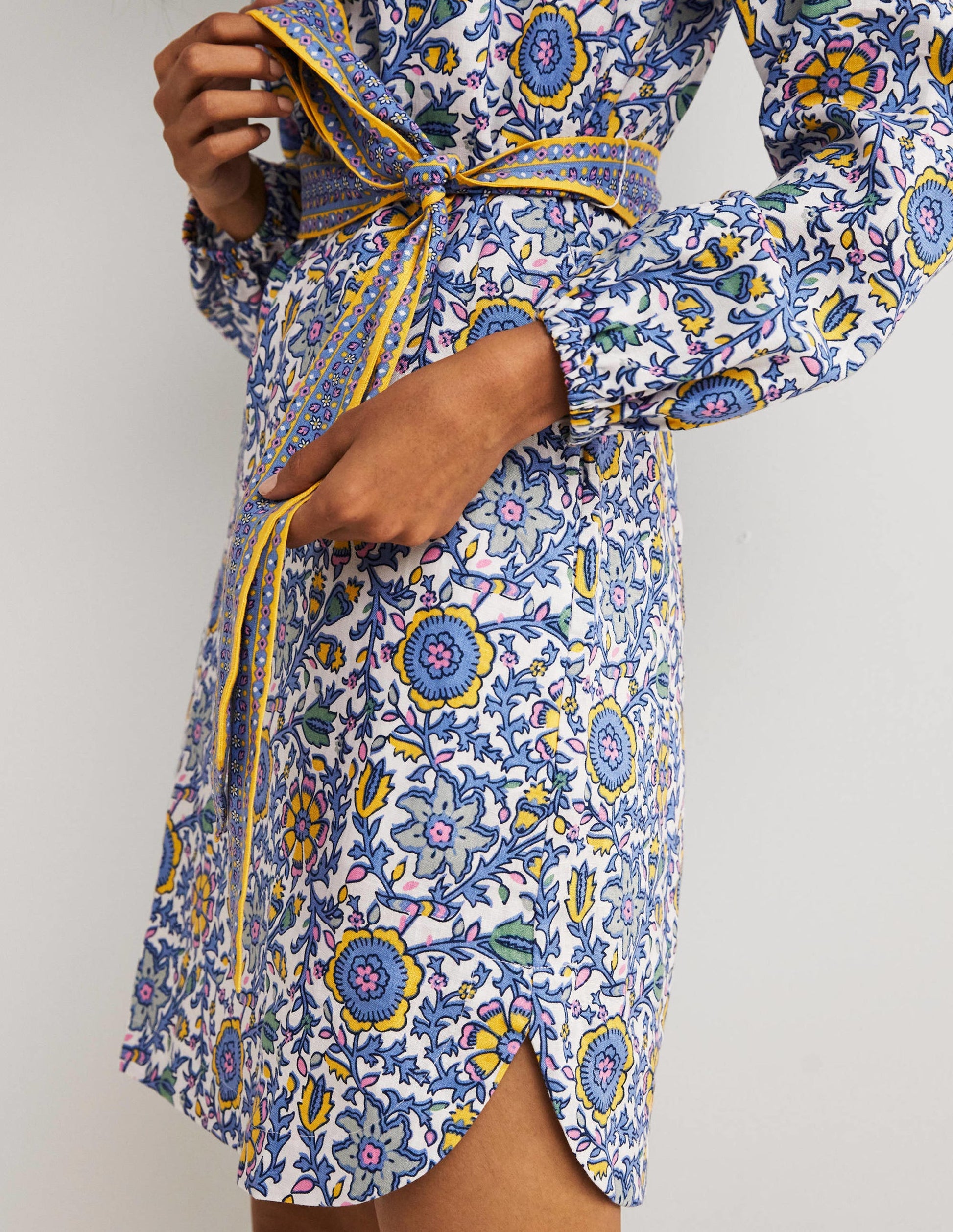 Notch Neck Linen Mini Dress-Riviera Blue, Enchanting Twig-2