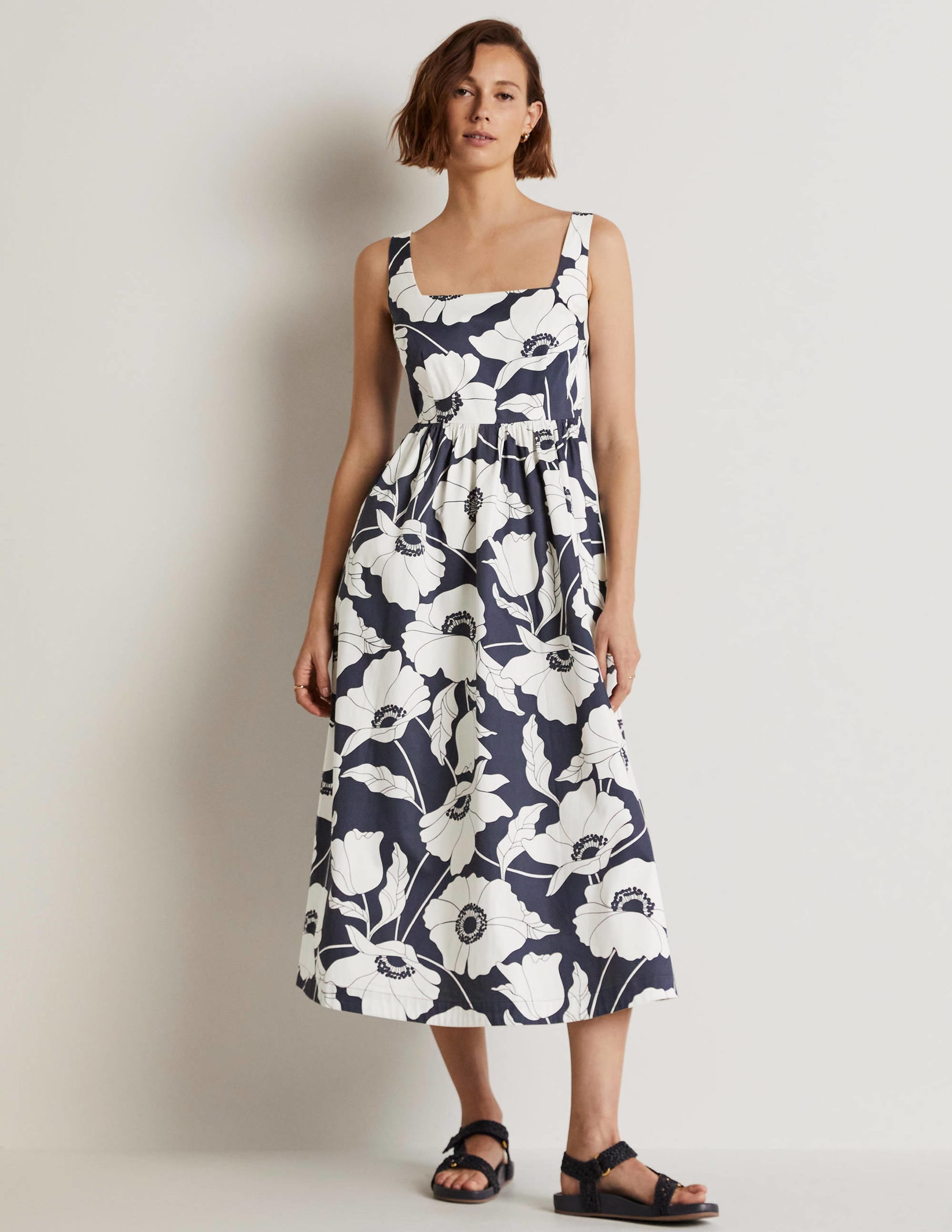 Violet Square Neck Midi Dress-Navy, Elegant Vine - Image 4