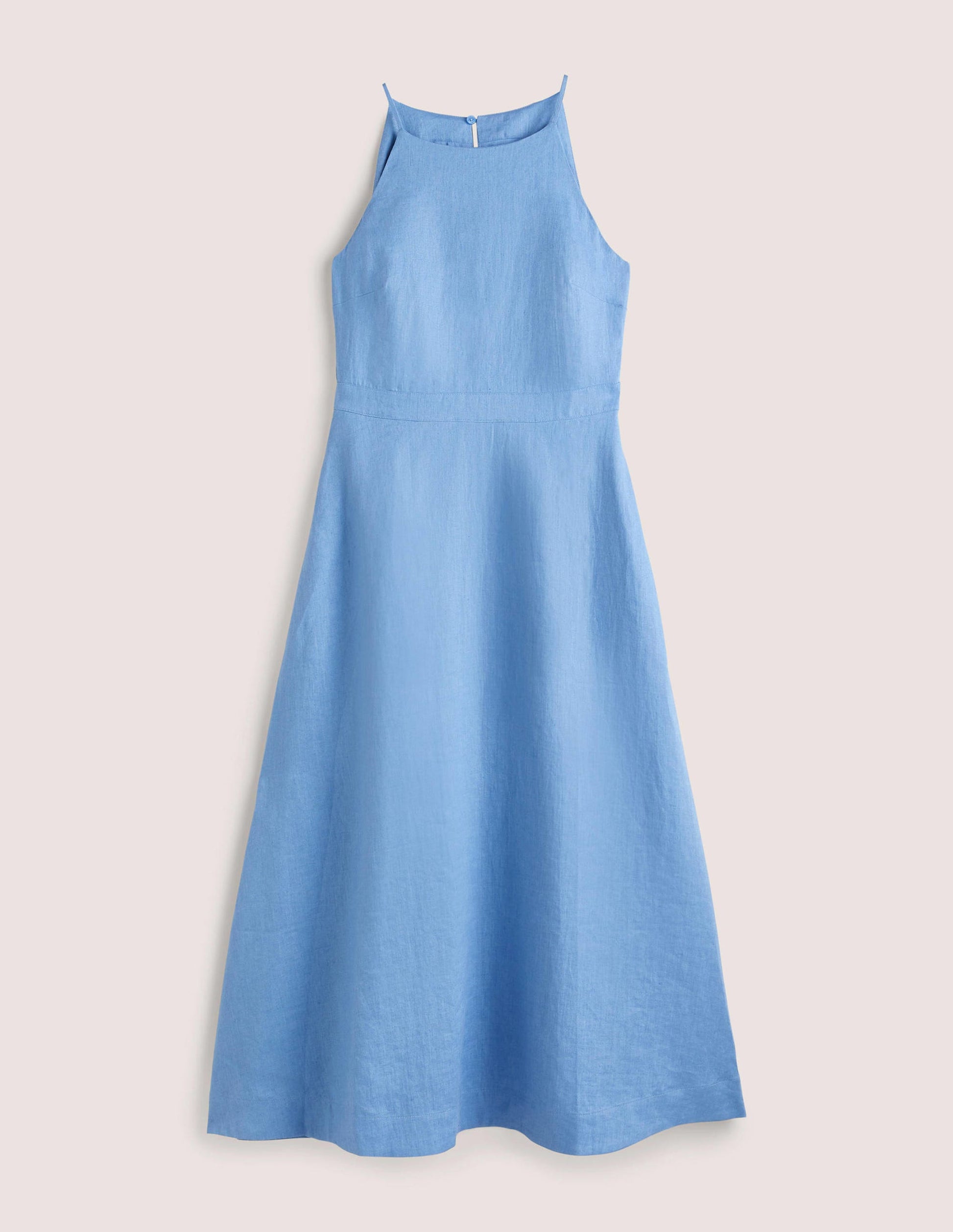 Halterneck Linen Midi Dress-Riviera Blue-6
