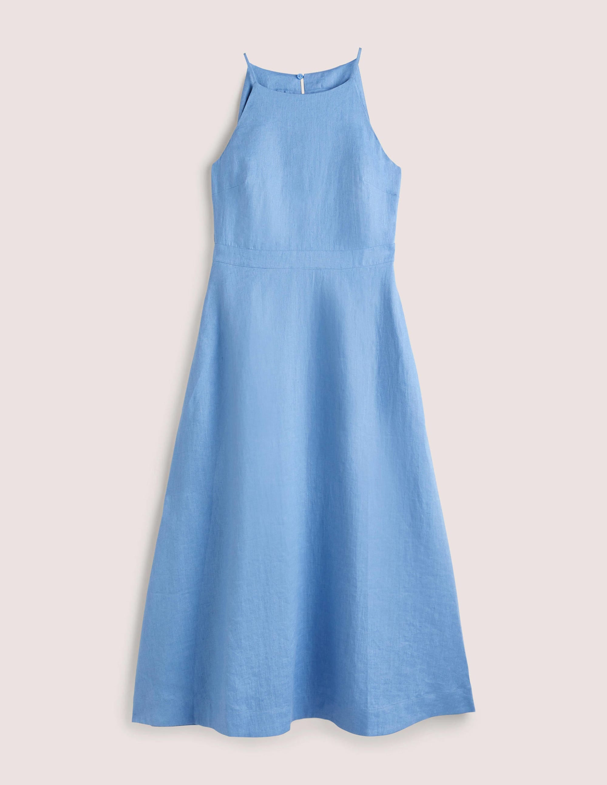 Halterneck Linen Midi Dress-Riviera Blue - Image 6