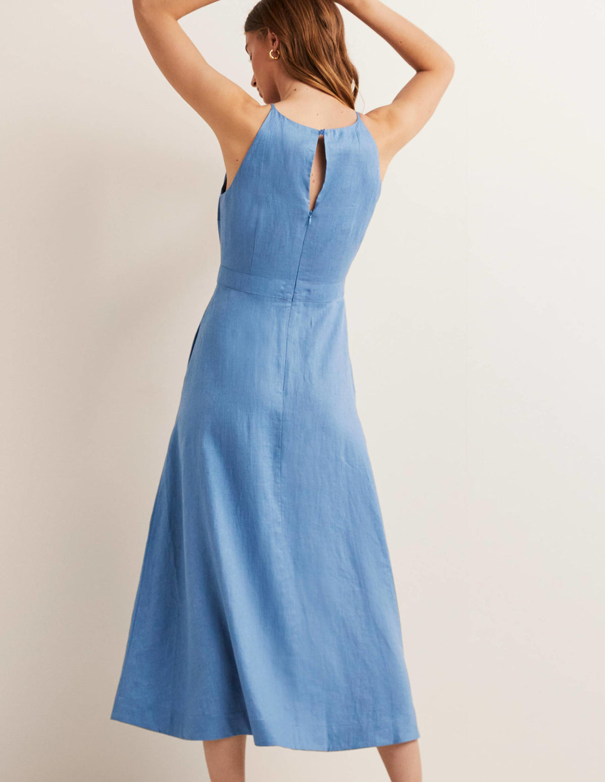 Halterneck Linen Midi Dress-Riviera Blue - Image 3