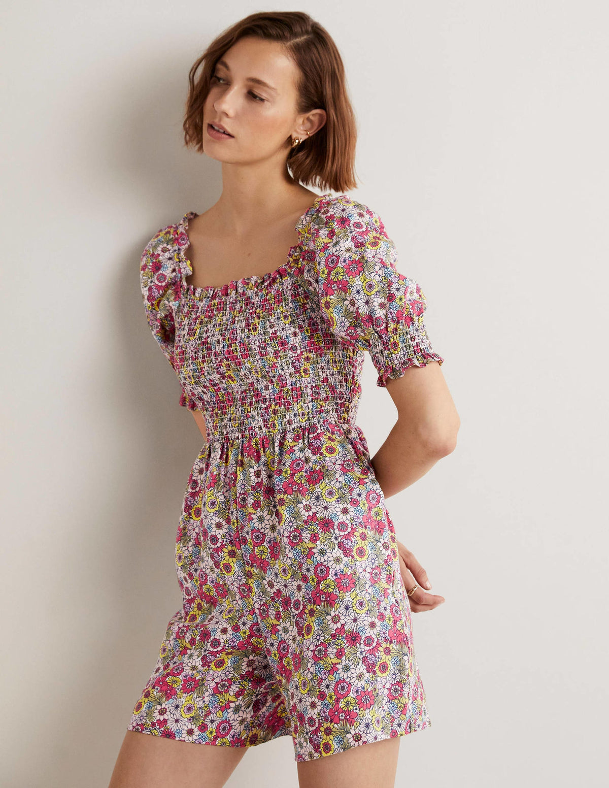 Smocked Bodice Playsuit-Multi, Bloom Garden - Image 6