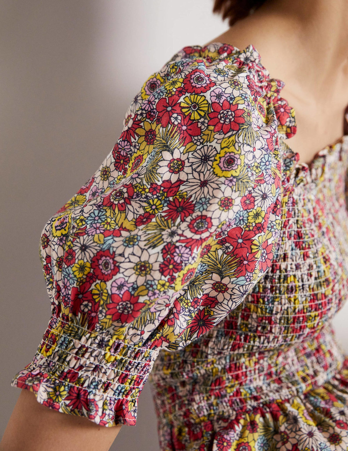 Smocked Bodice Playsuit-Multi, Bloom Garden - Image 7