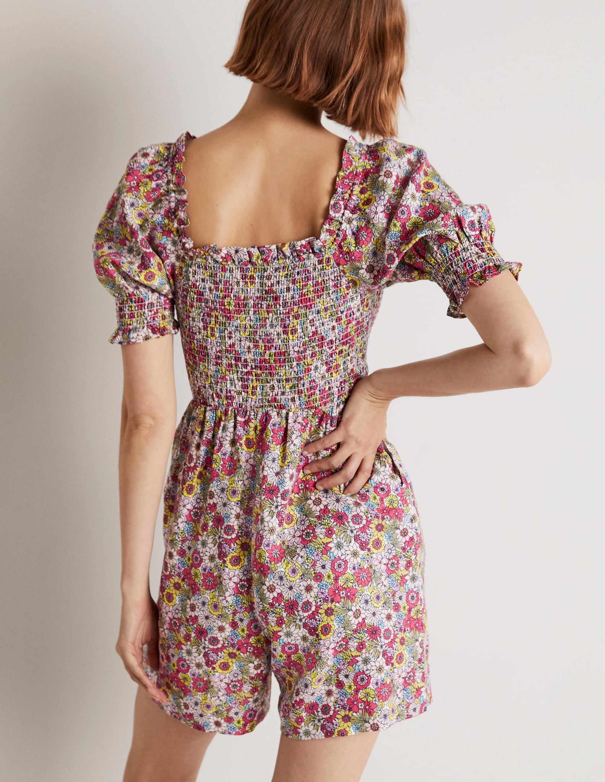 Smocked Bodice Playsuit-Multi, Bloom Garden - Image 8