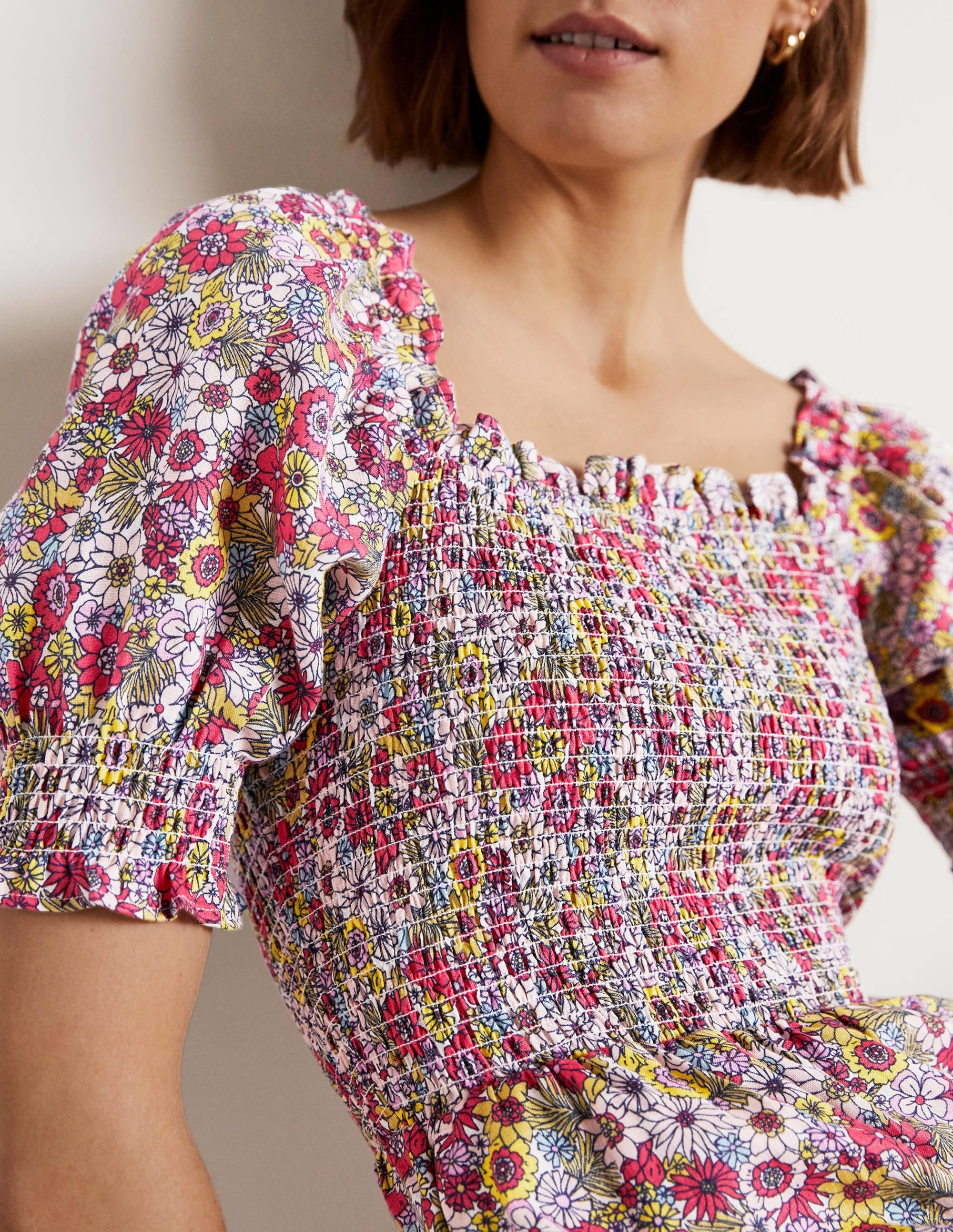 Smocked Bodice Playsuit-Multi, Bloom Garden - Image 9