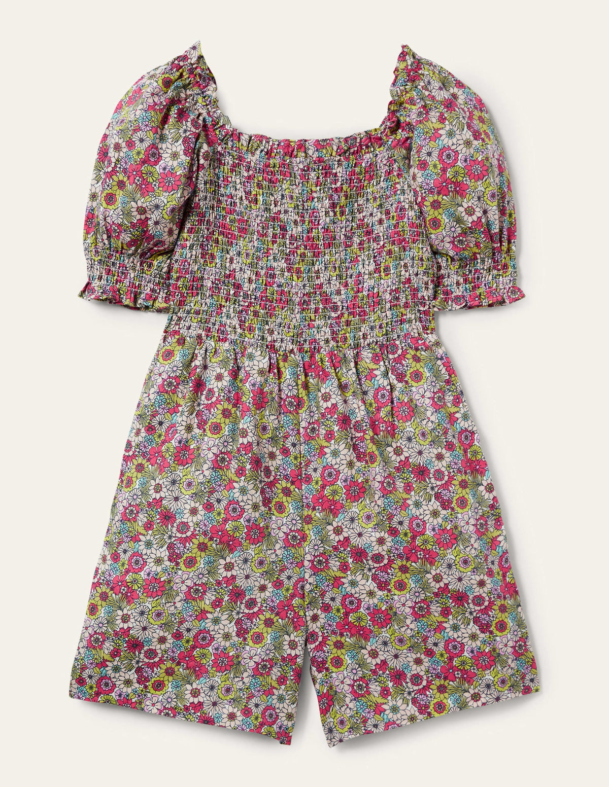 Smocked Bodice Playsuit-Multi, Bloom Garden - Image 10