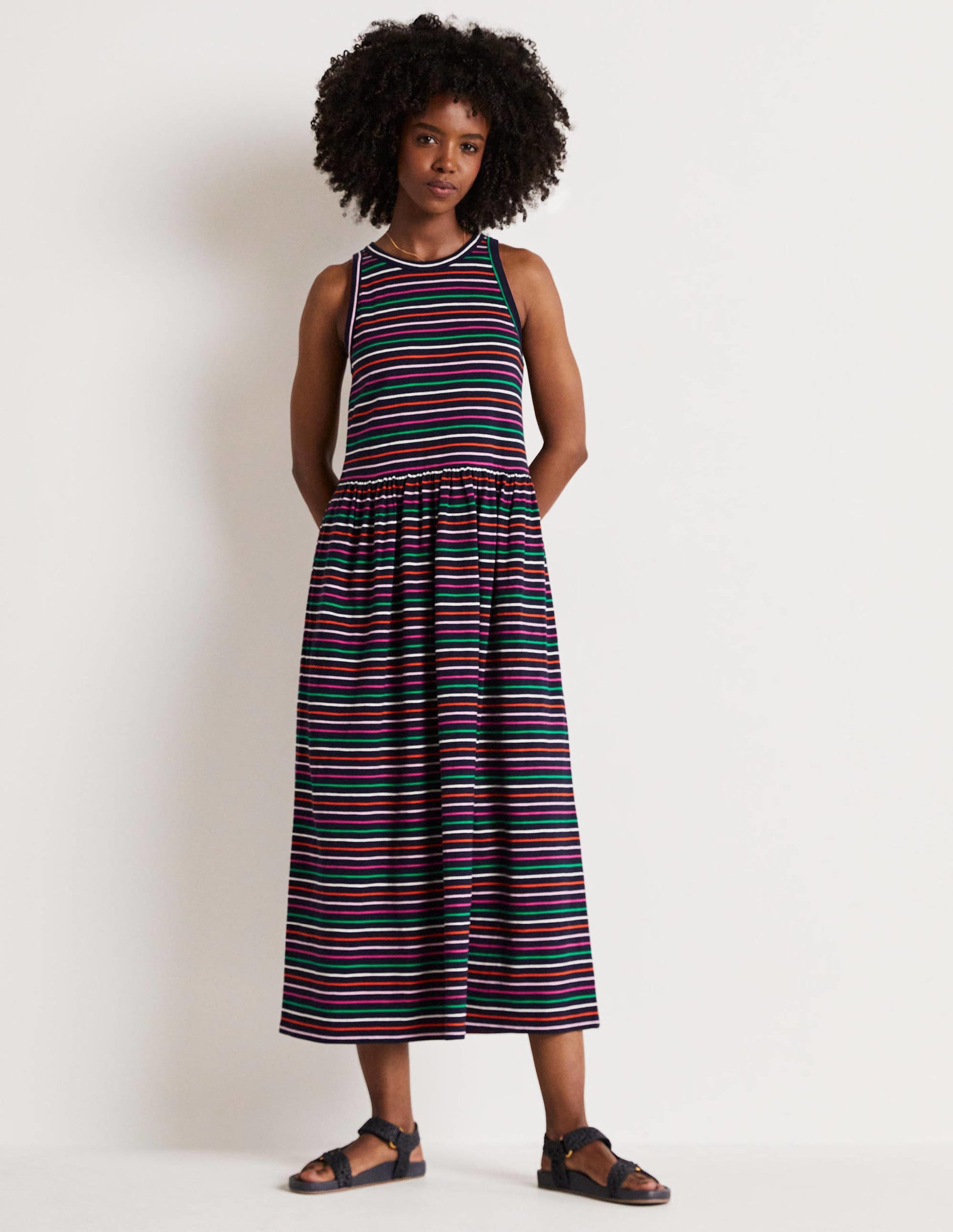 Sleeveless Jersey Midi Dress-Navy Multi Stripe-6