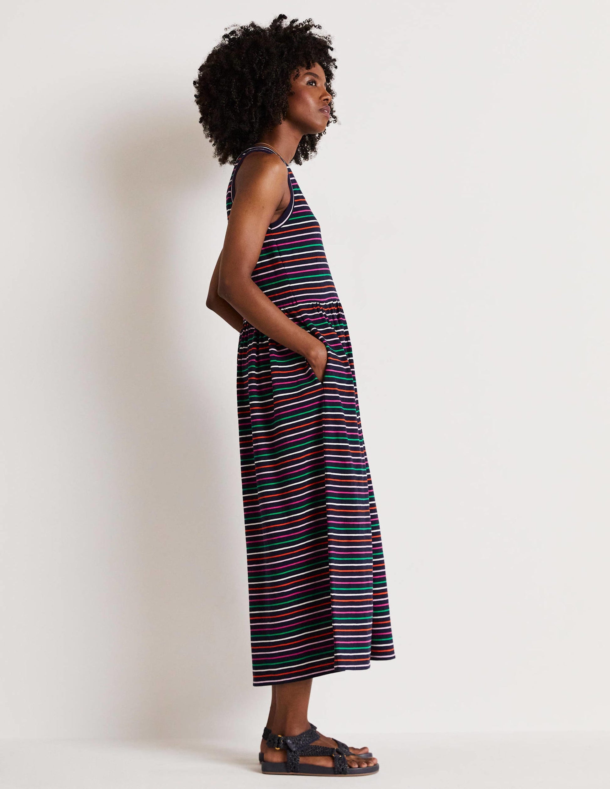 Sleeveless Jersey Midi Dress-Navy Multi Stripe-9