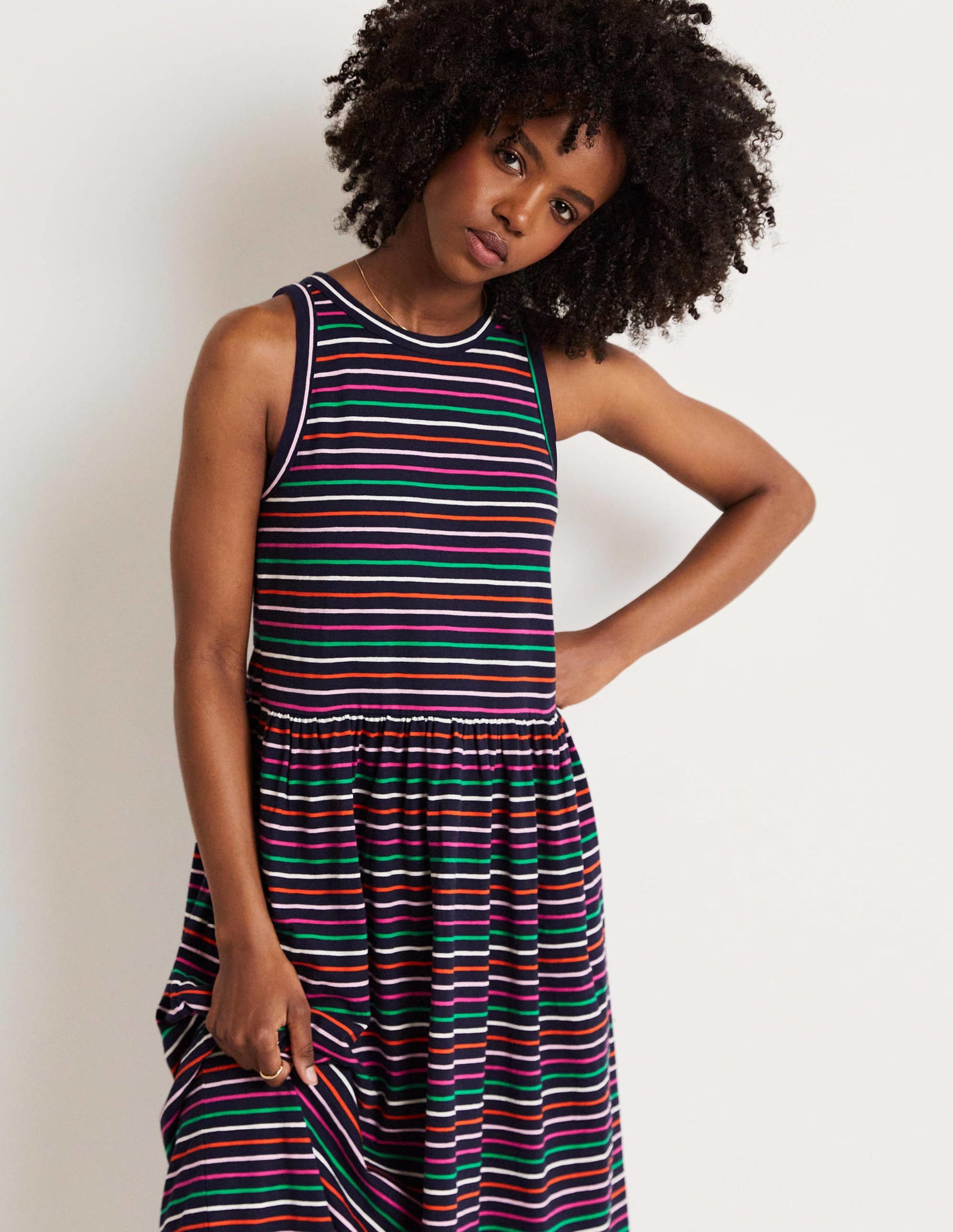Sleeveless Jersey Midi Dress-Navy Multi Stripe-10