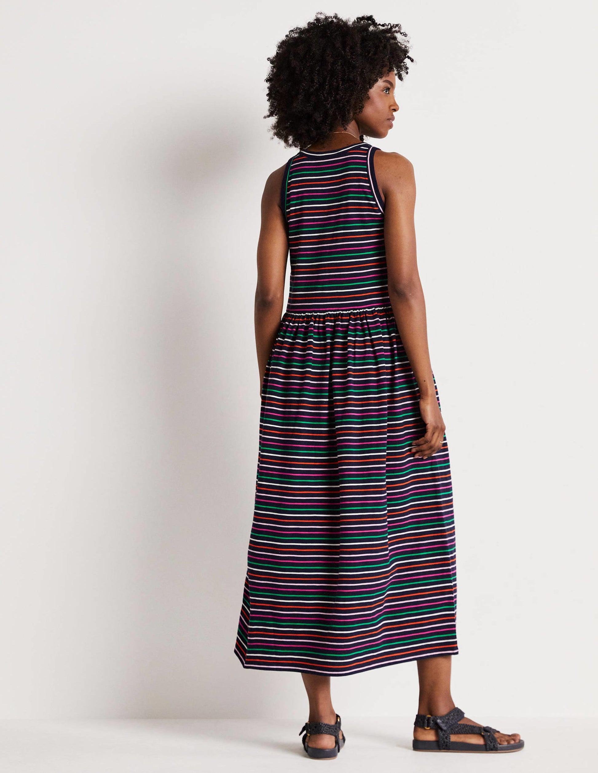 Sleeveless Jersey Midi Dress-Navy Multi Stripe-3