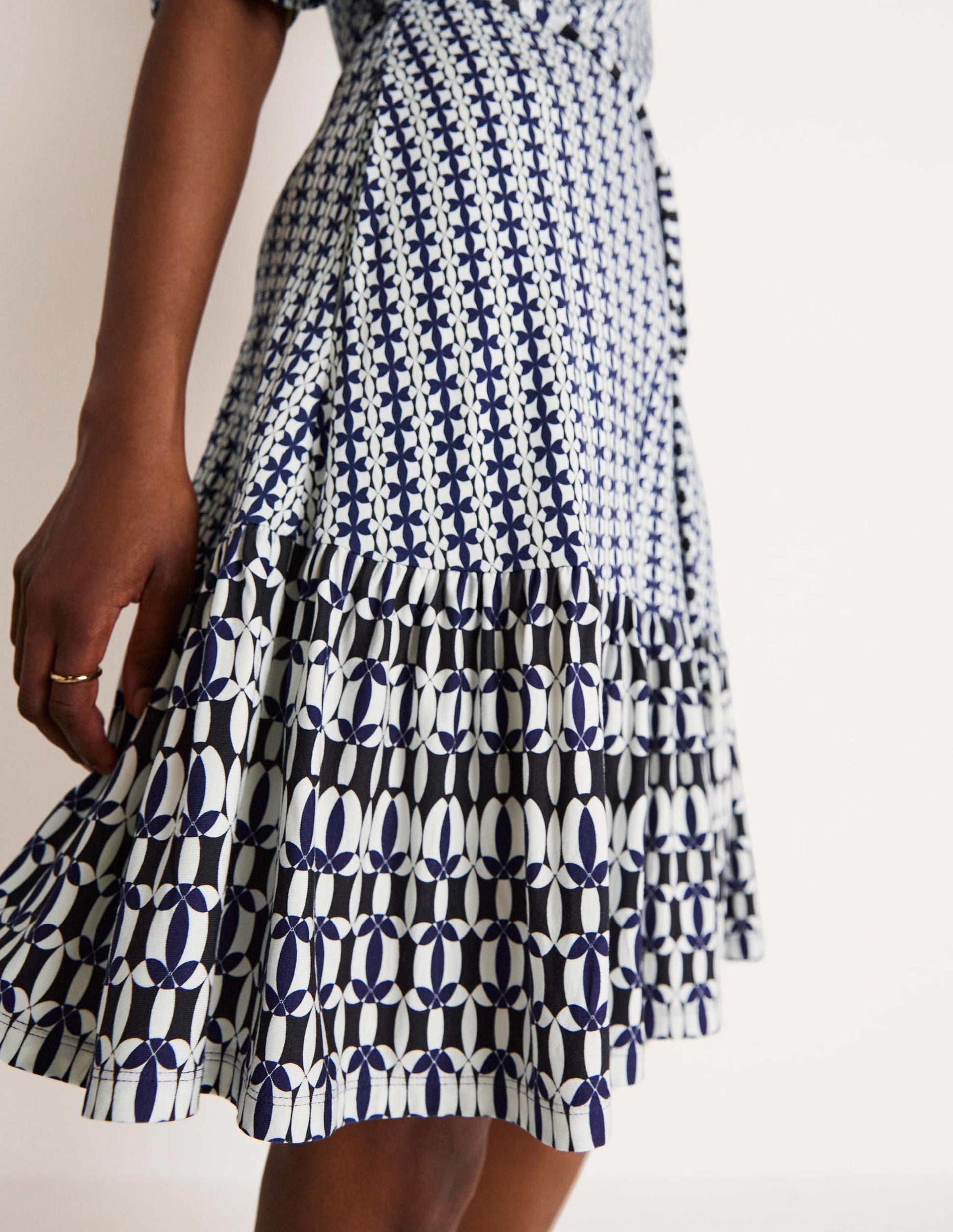 Notch Neck Tiered Jersey Dress-French Navy, Petal Geo-6
