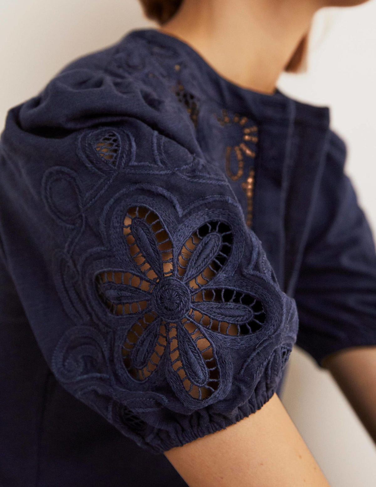 Embroidered Jersey Shirt Dress-Navy - Image 8