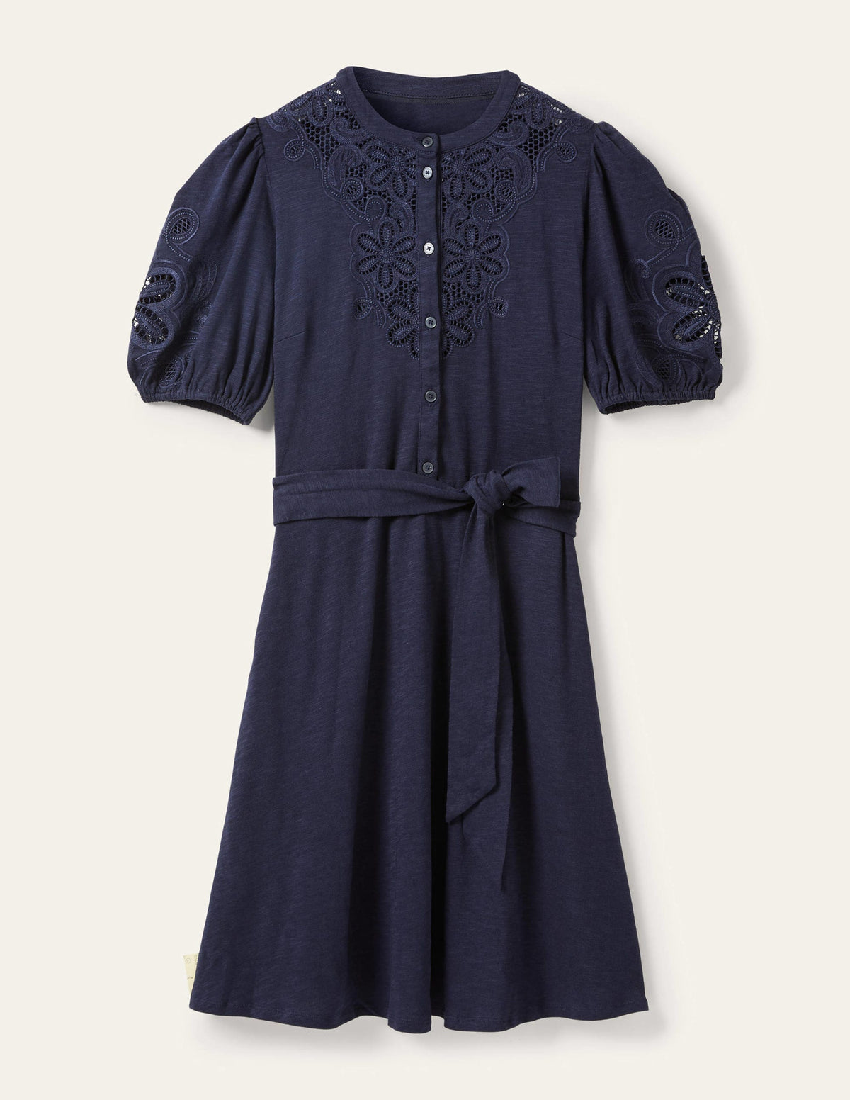 Embroidered Jersey Shirt Dress-Navy-13