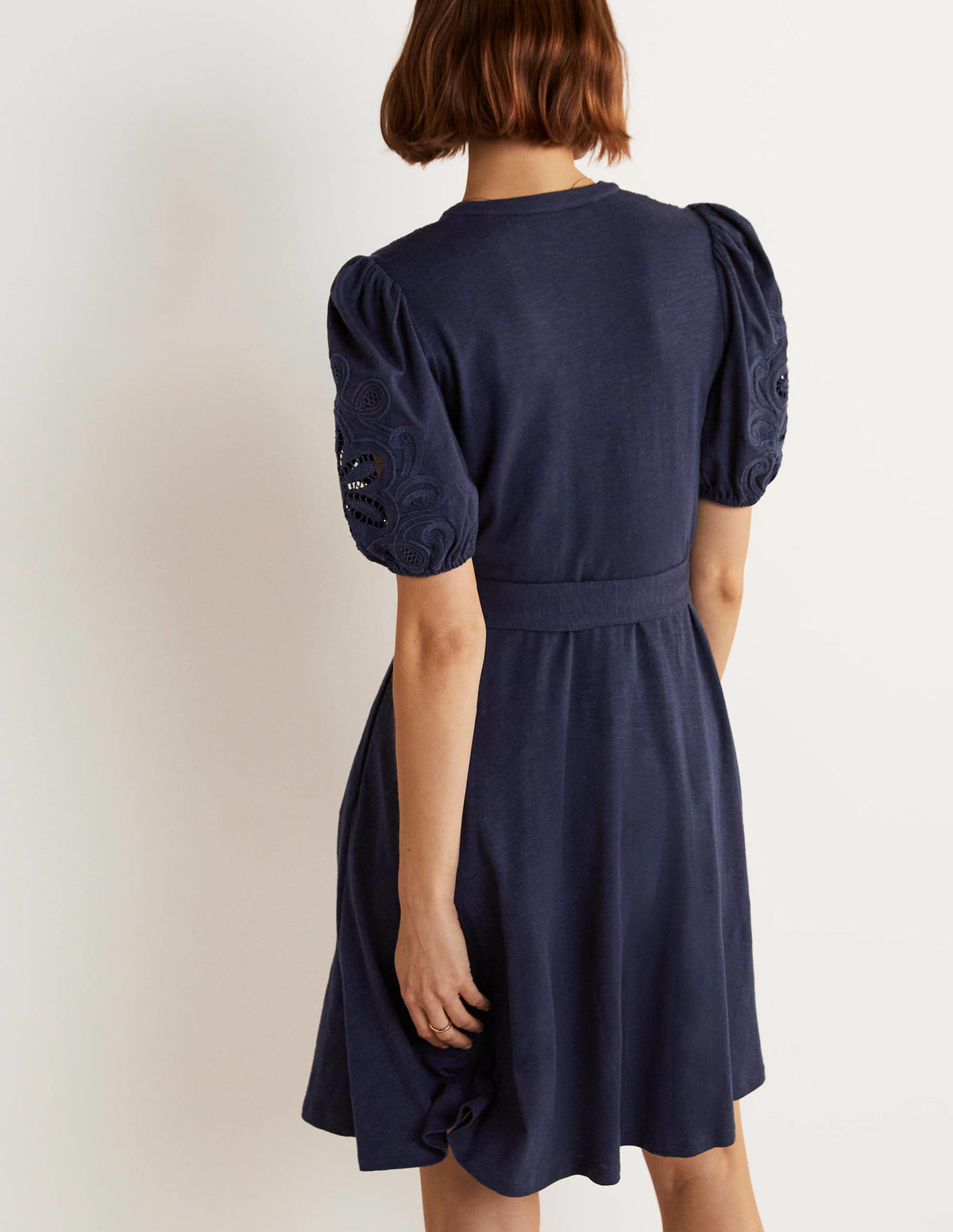 Embroidered Jersey Shirt Dress-Navy-3