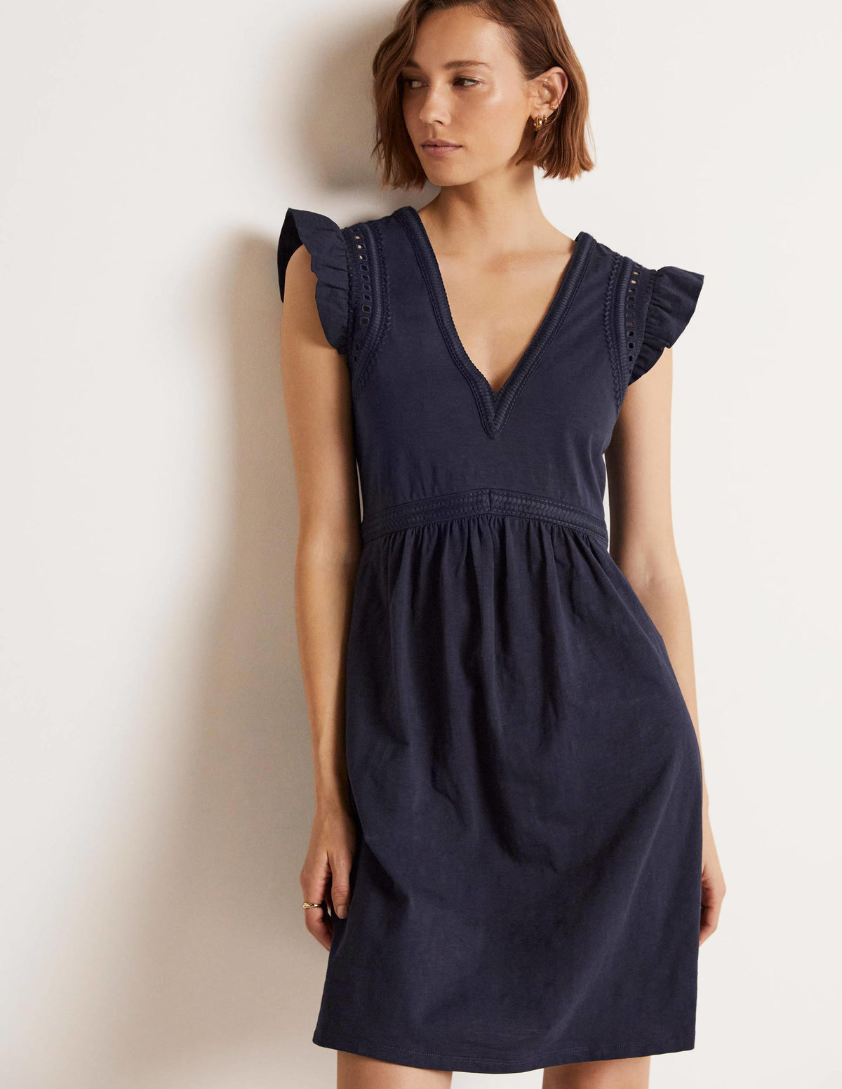 Empire Detail Jersey Dress-Navy-5