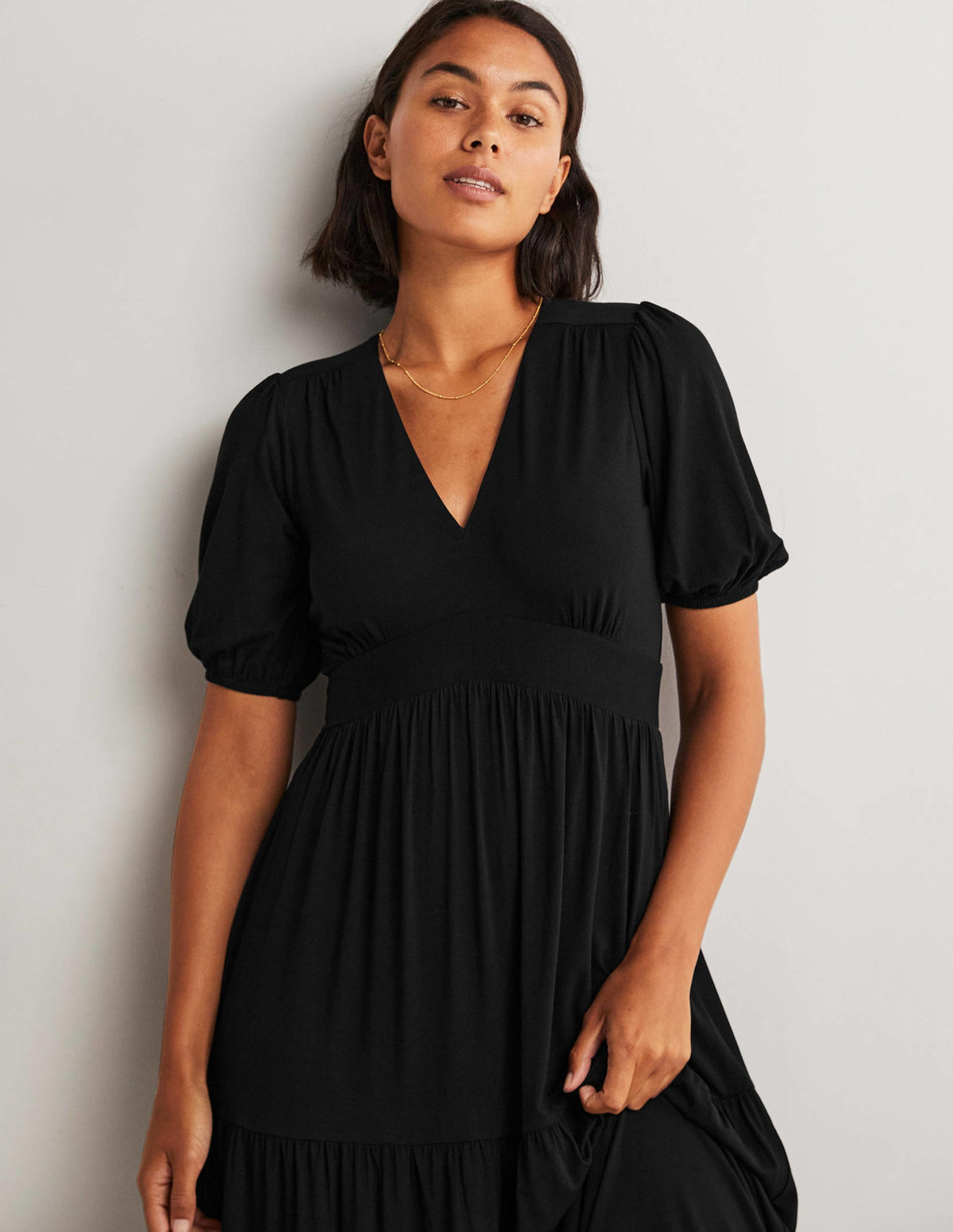 Tiered Jersey Maxi Tea Dress-Black-2