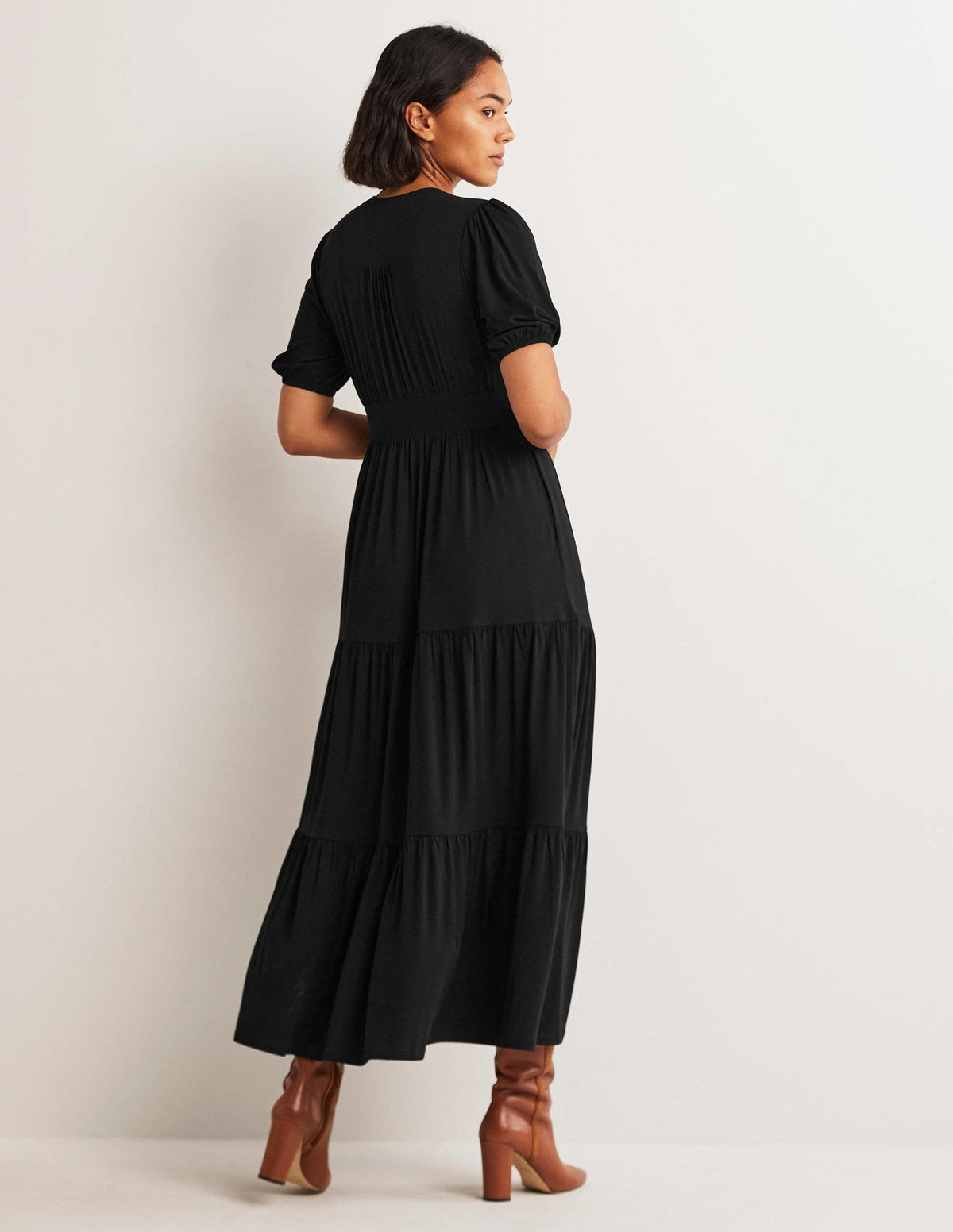 Tiered Jersey Maxi Tea Dress-Black-3
