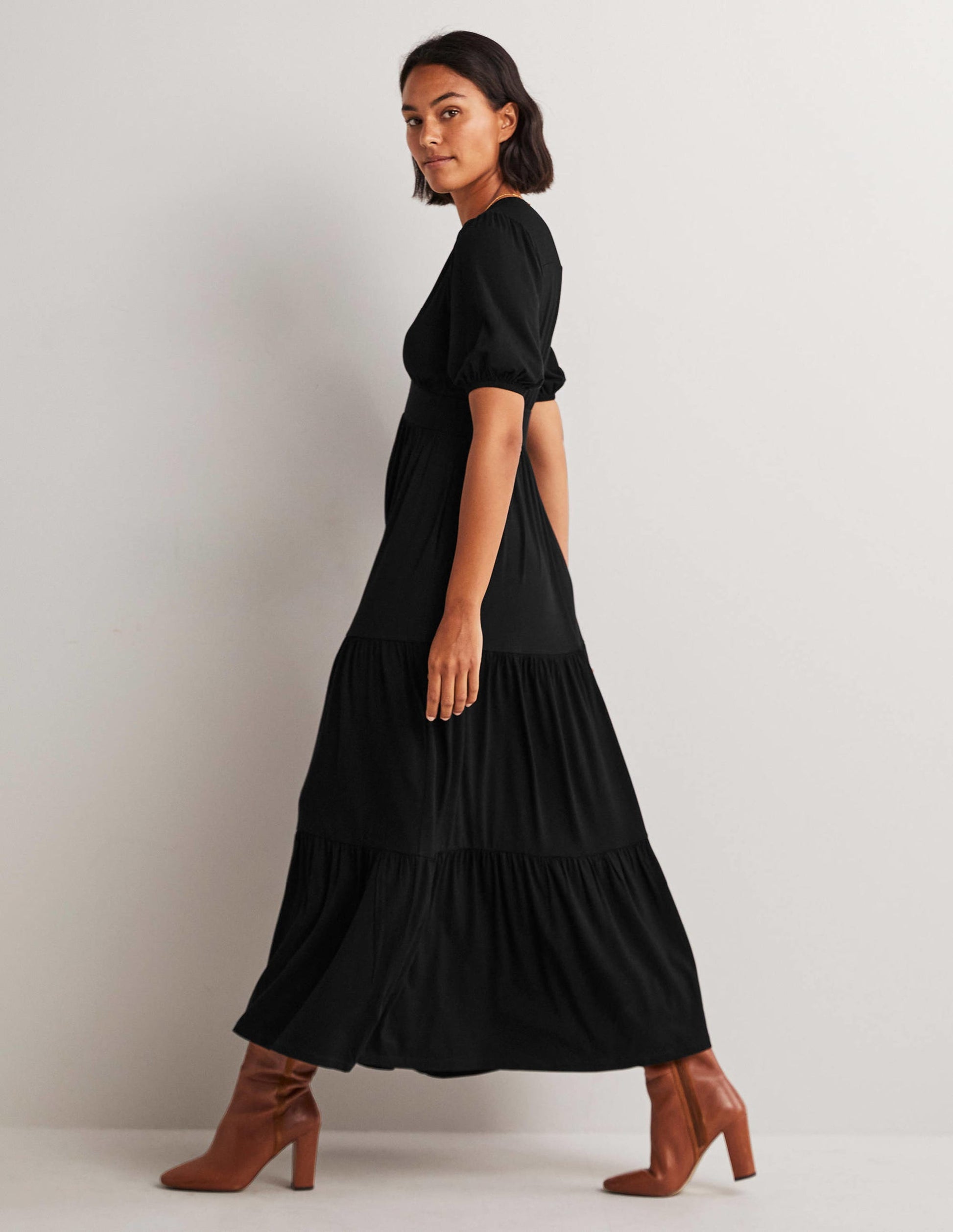 Tiered Jersey Maxi Tea Dress-Black-4