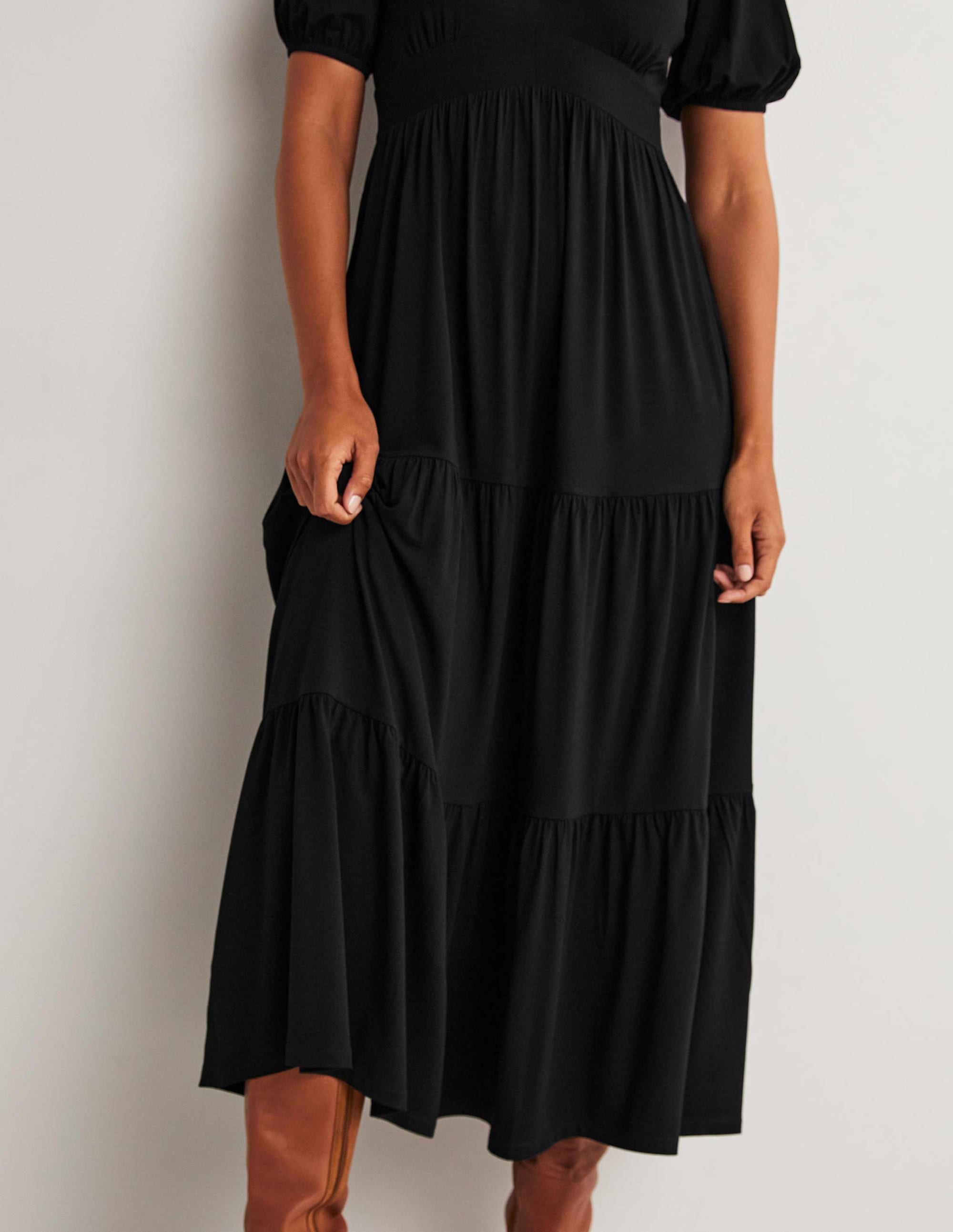 Tiered Jersey Maxi Tea Dress-Black - Image 5