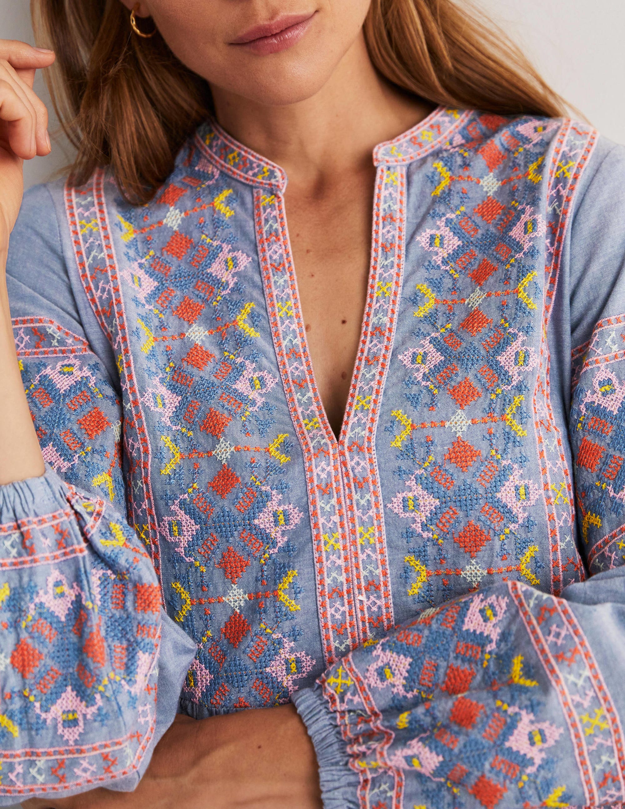 Tiered Embroidered Maxi Dress-Light Chambray - Image 2