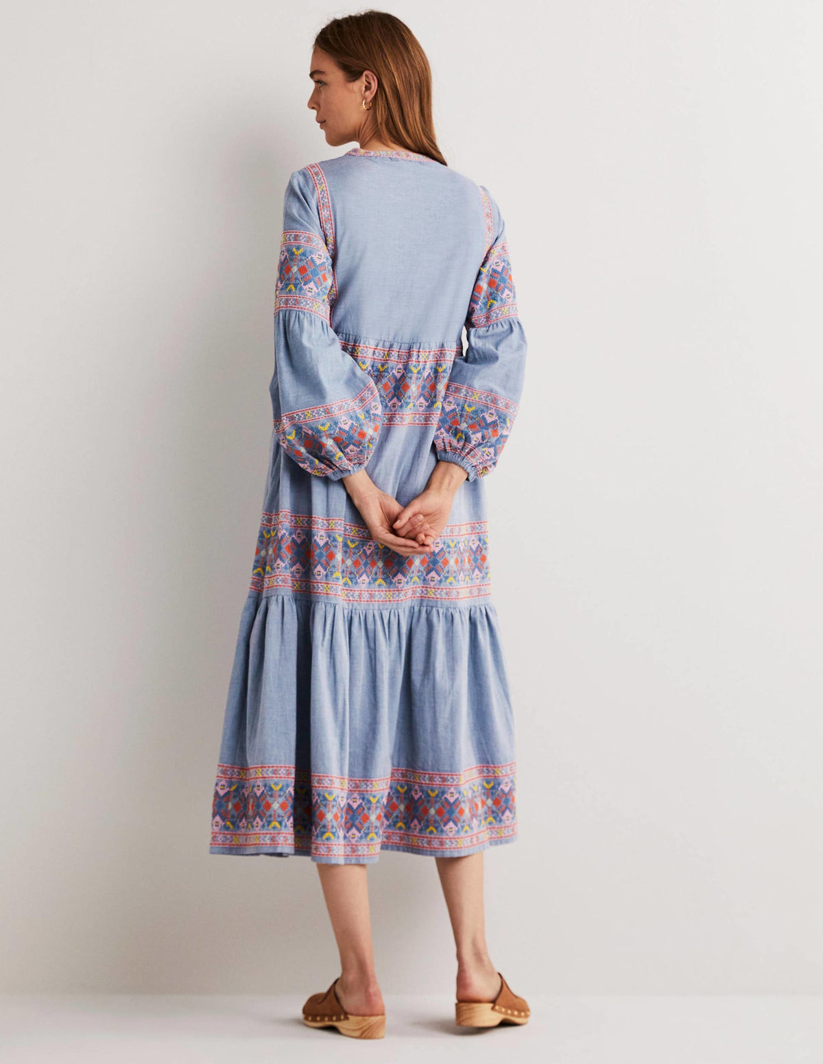 Tiered Embroidered Maxi Dress-Light Chambray - Image 3