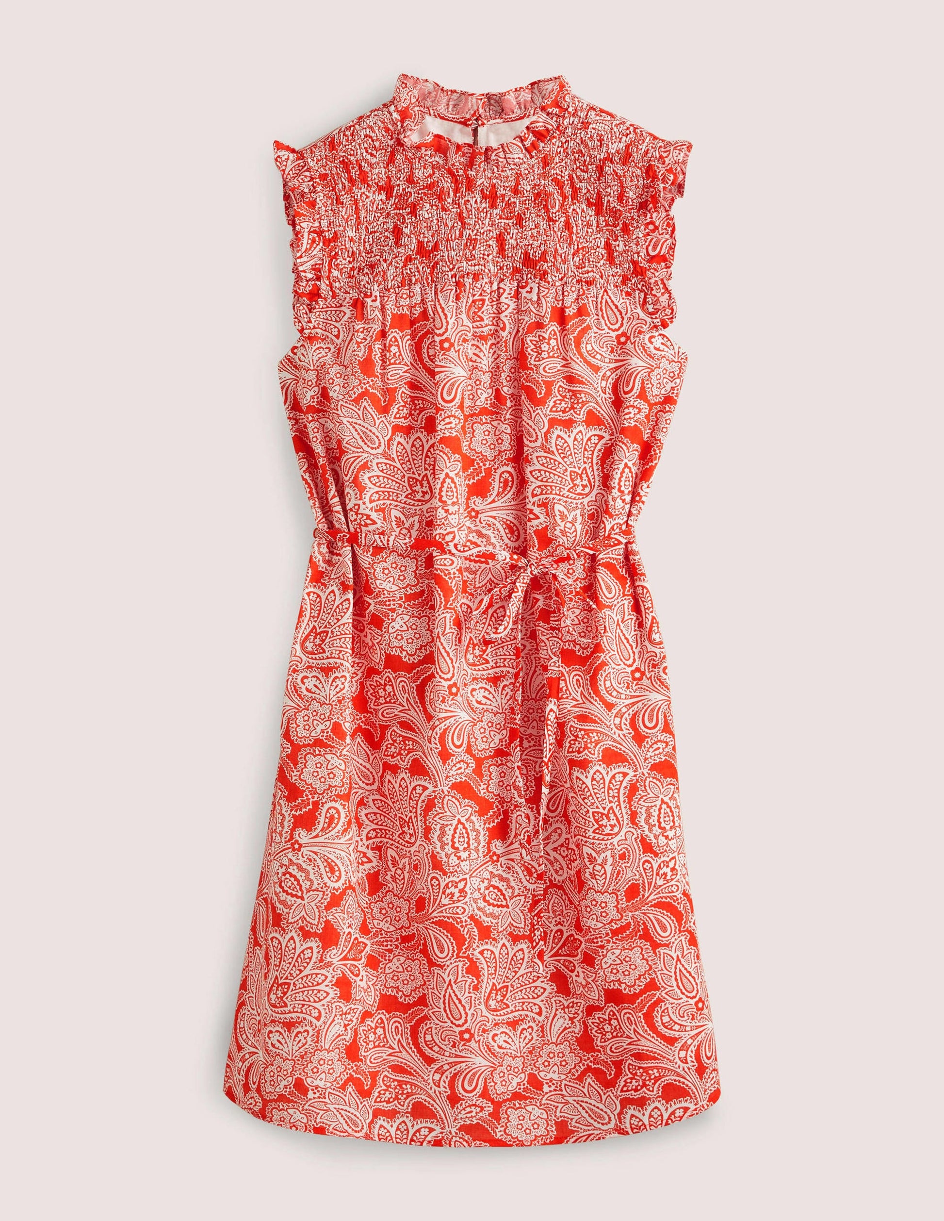 Sleeveless Smocked Mini Dress-Firecracker, Paisley Bud-10