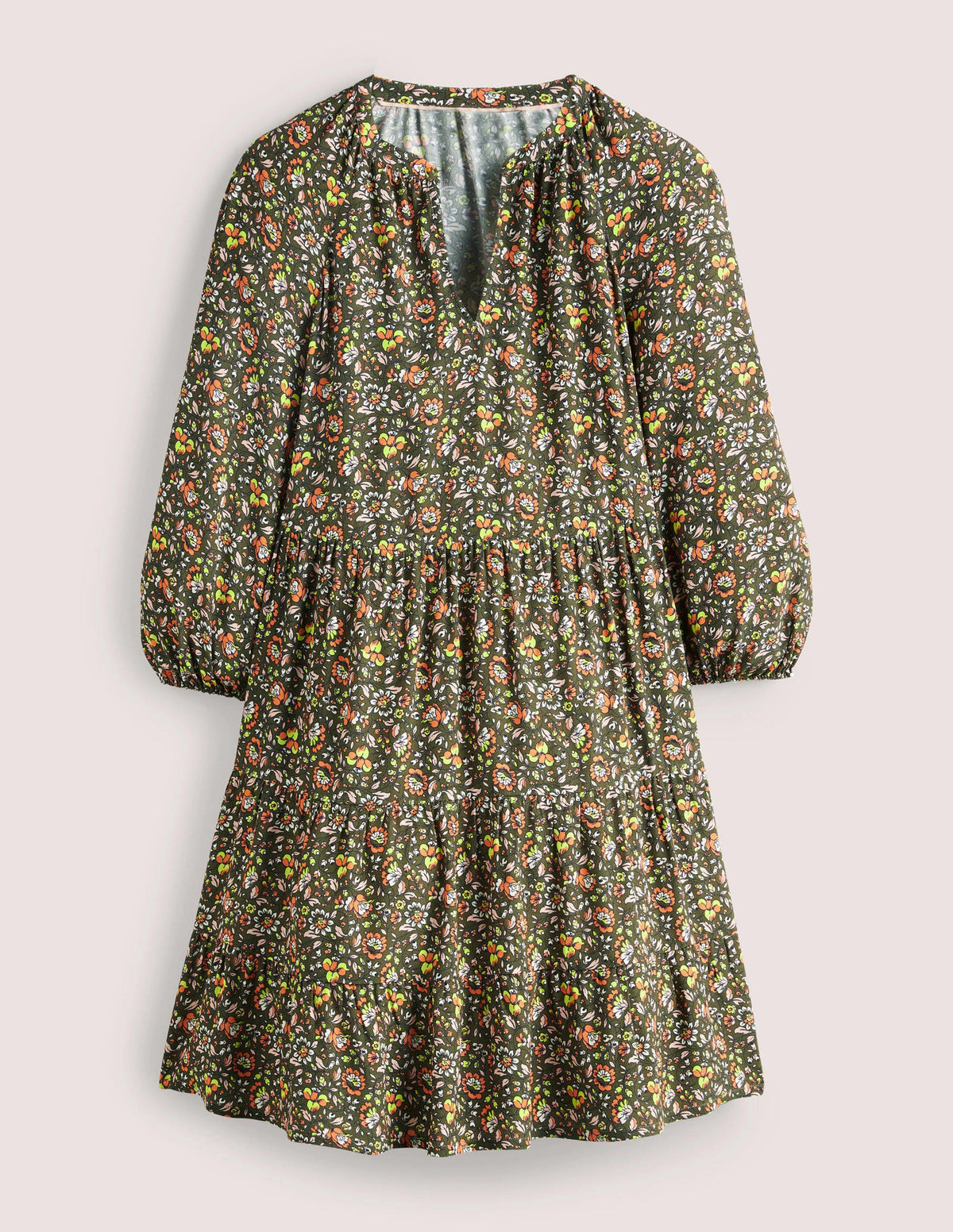 Notch Neck Tiered Dress-Basil, Botanic Meadow-8