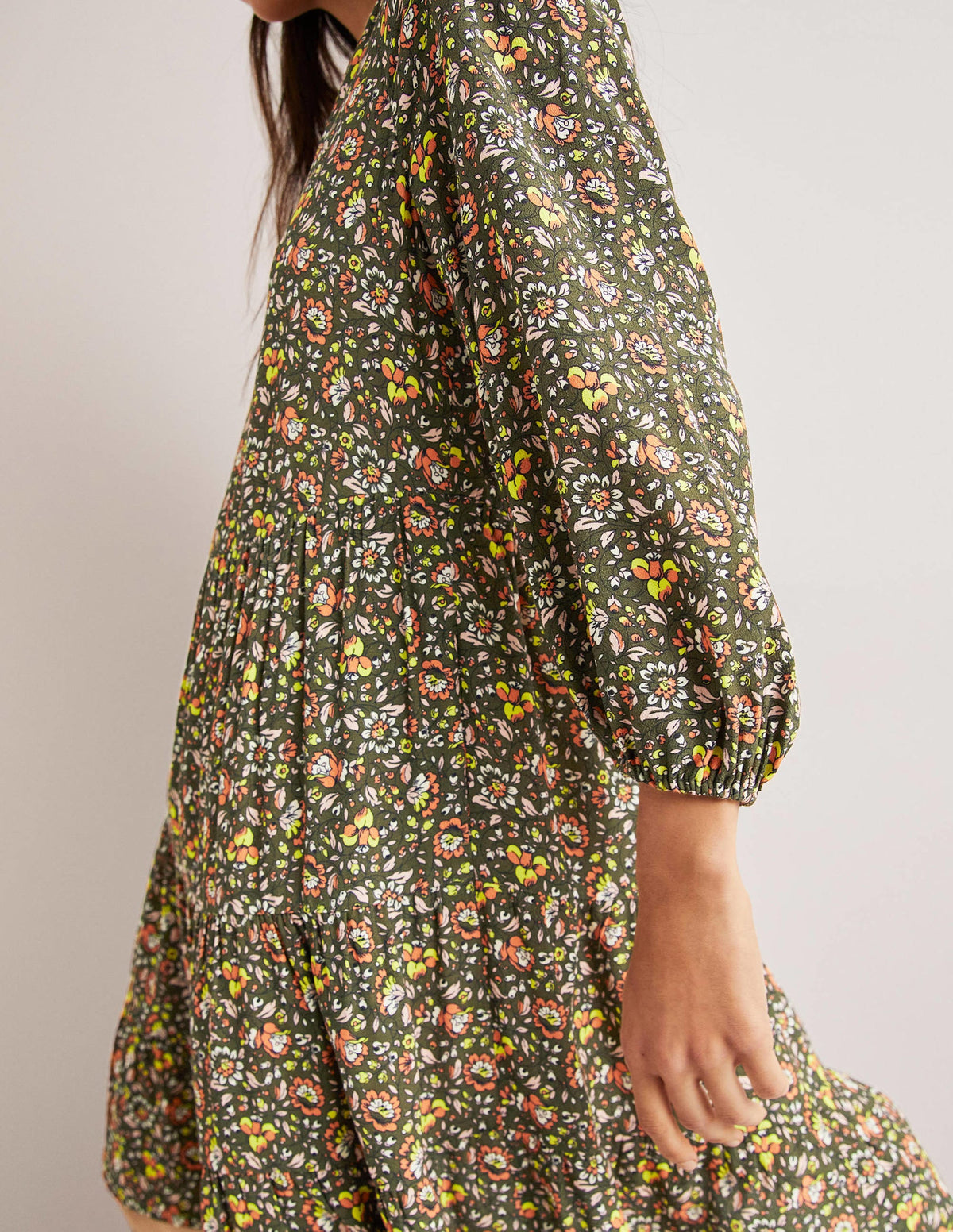 Notch Neck Tiered Dress-Basil, Botanic Meadow - Image 2