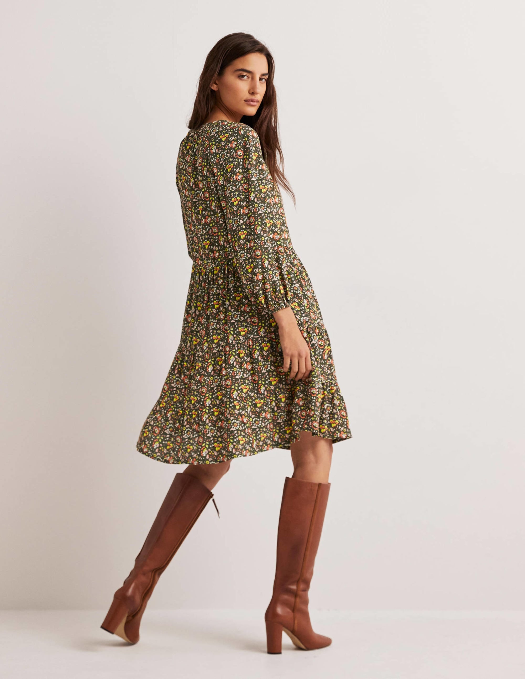 Notch Neck Tiered Dress-Basil, Botanic Meadow - Image 3