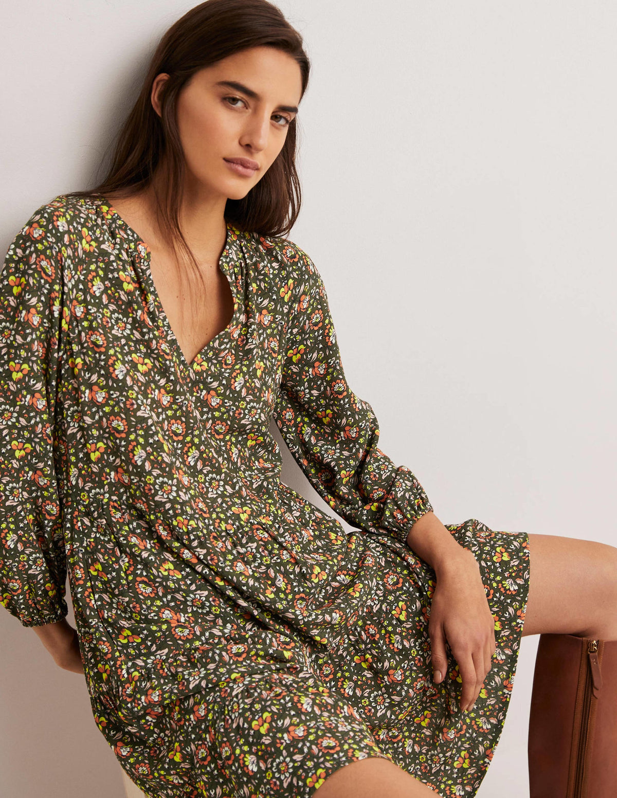 Notch Neck Tiered Dress-Basil, Botanic Meadow - Image 5