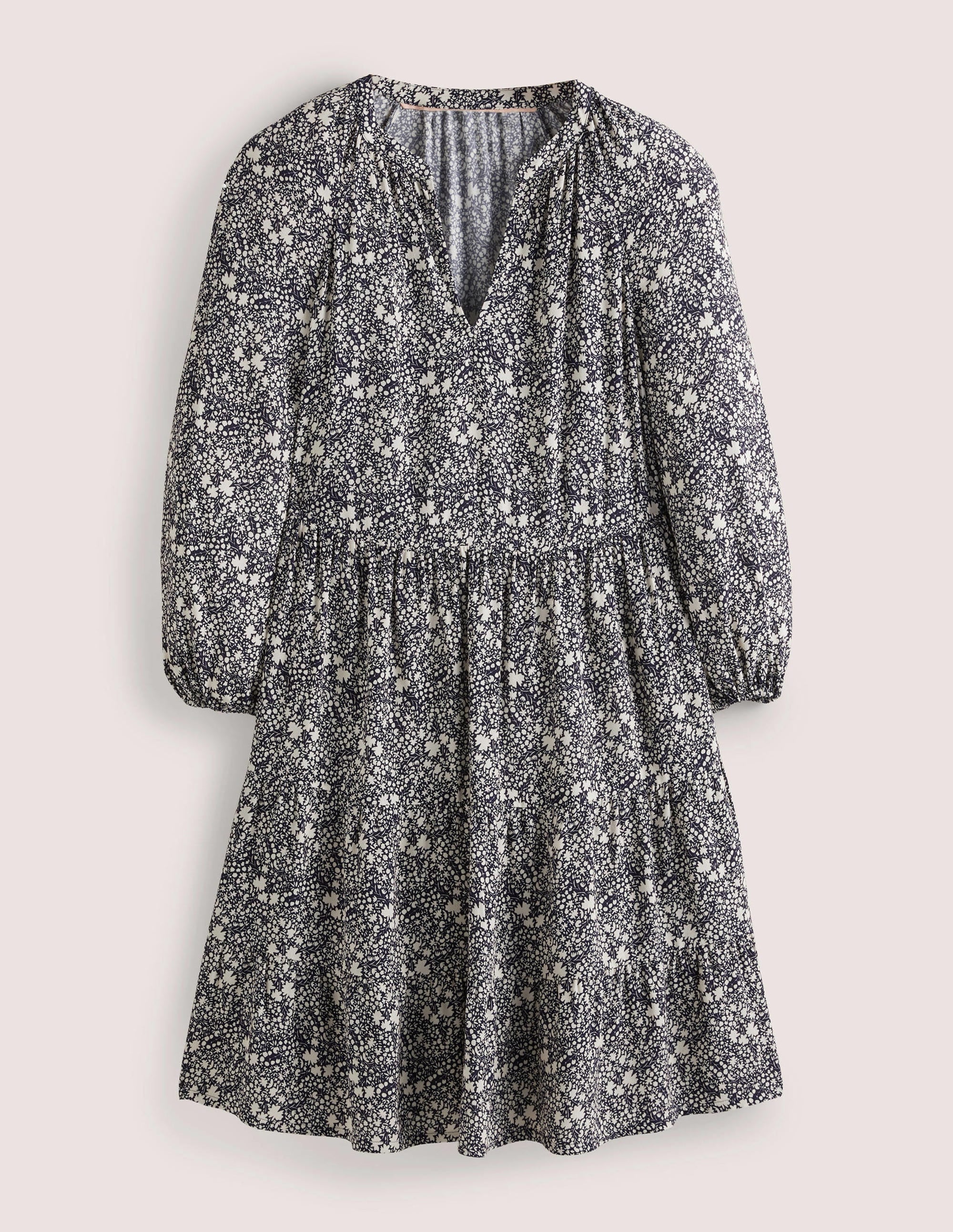 Notch Neck Tiered Dress-Navy, Abstract Ditsy - Image 5
