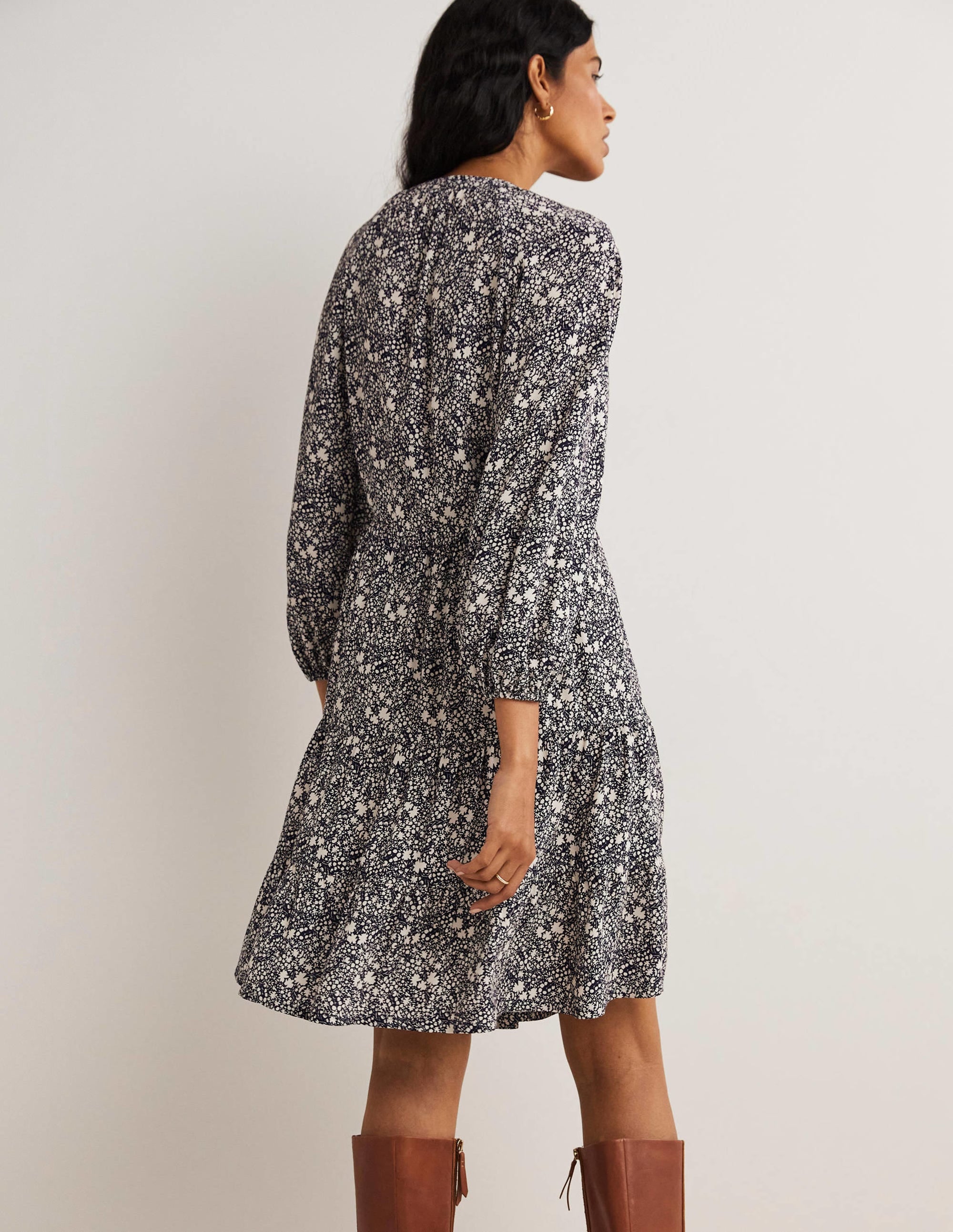 Notch Neck Tiered Dress-Navy, Abstract Ditsy - Image 3