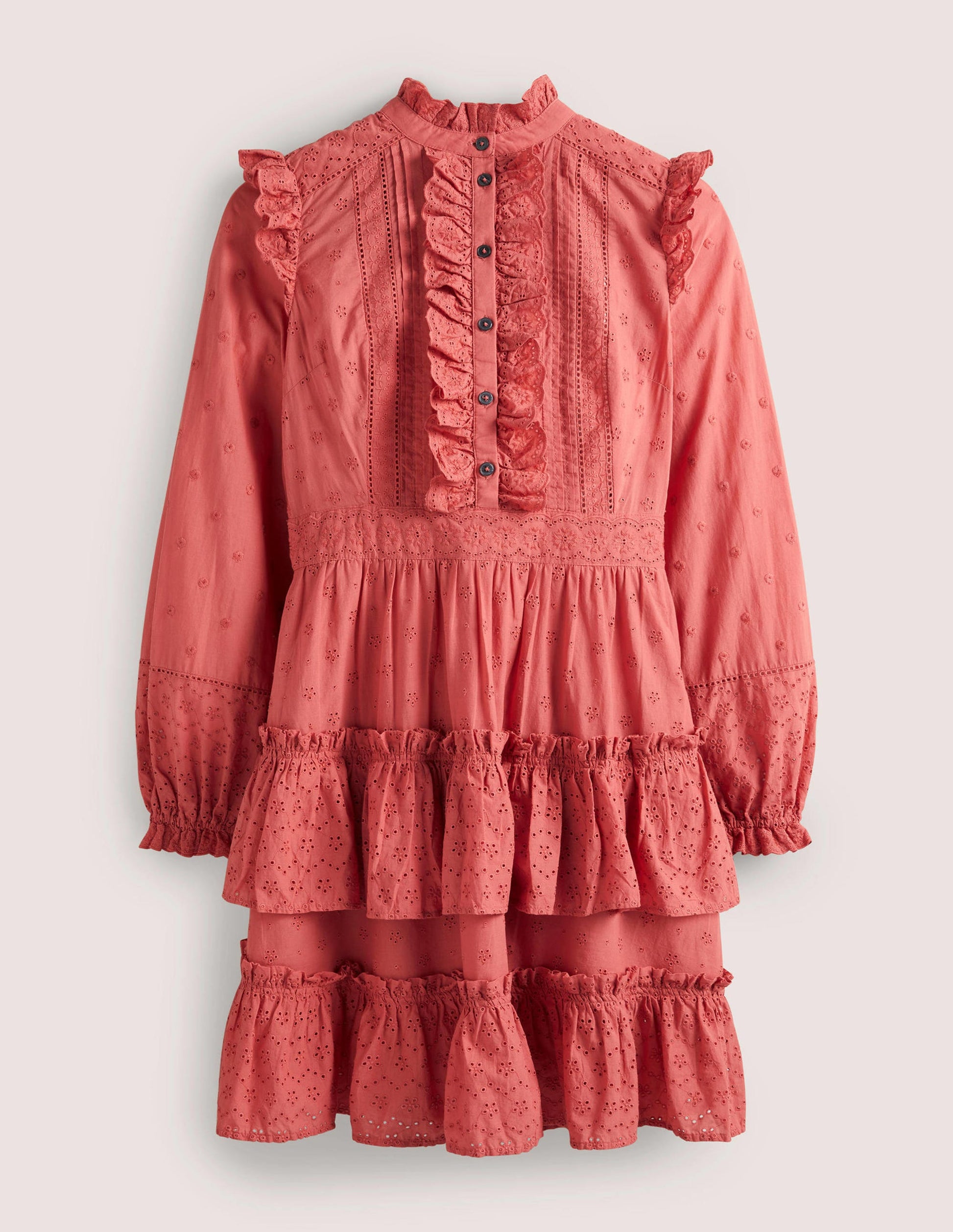 Mixed Broderie Shirt Dress-Dusty Red-6